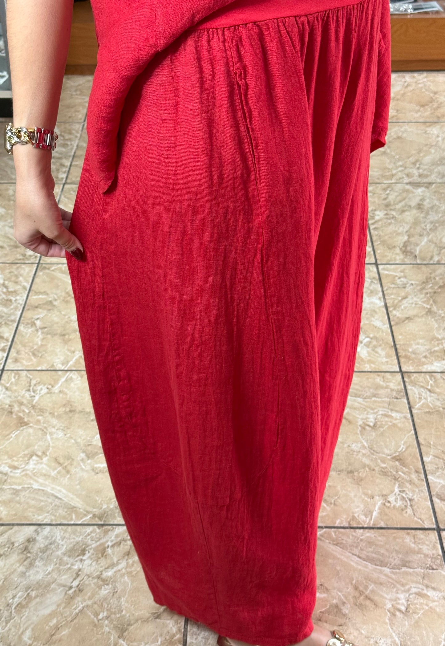 OS Linen Asymmetrical Top & Barrel Pant Set (NO RETURNS OR EXCHANGE)