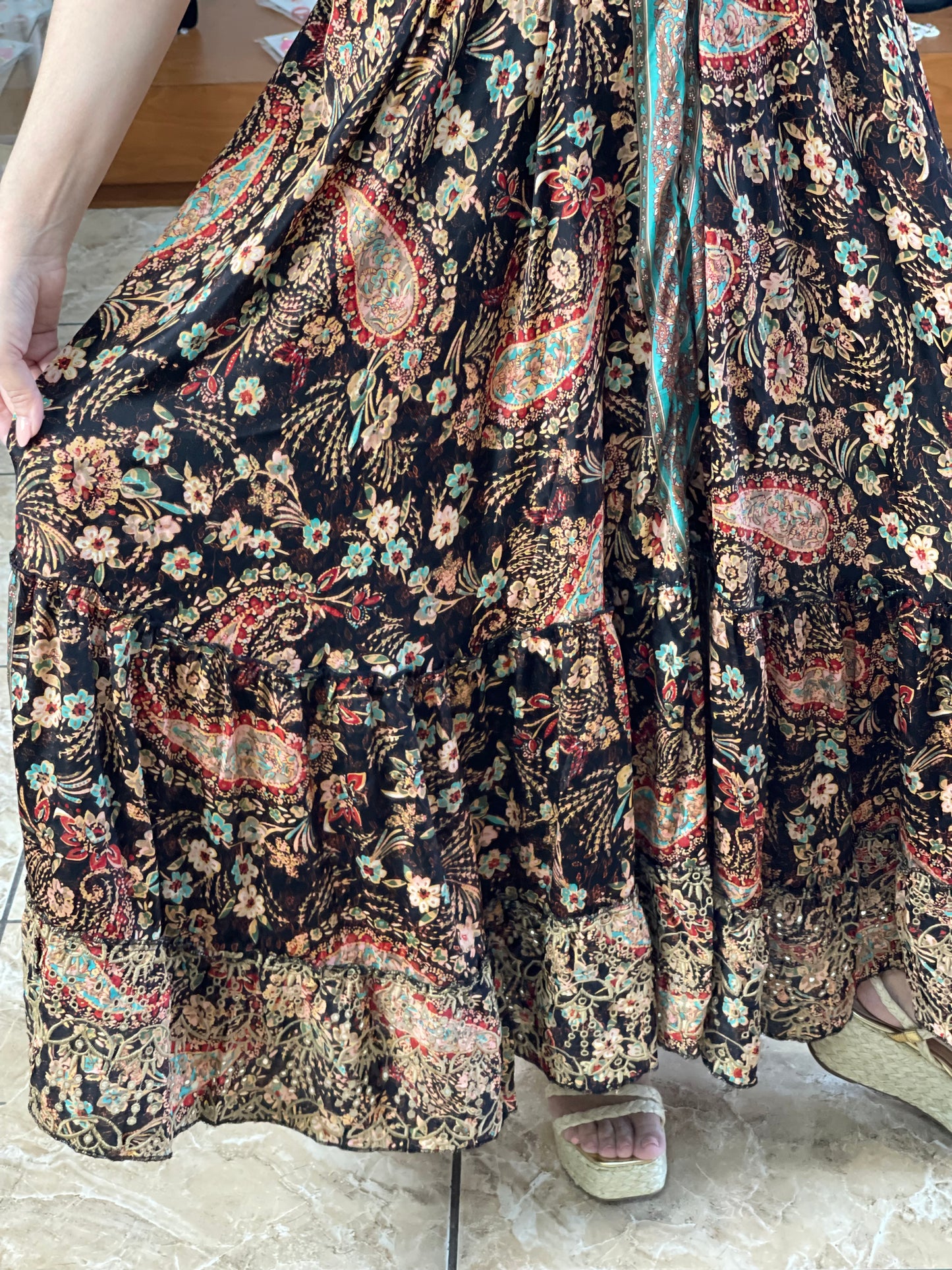 Paisley With Eyelet Details Maxi Dress