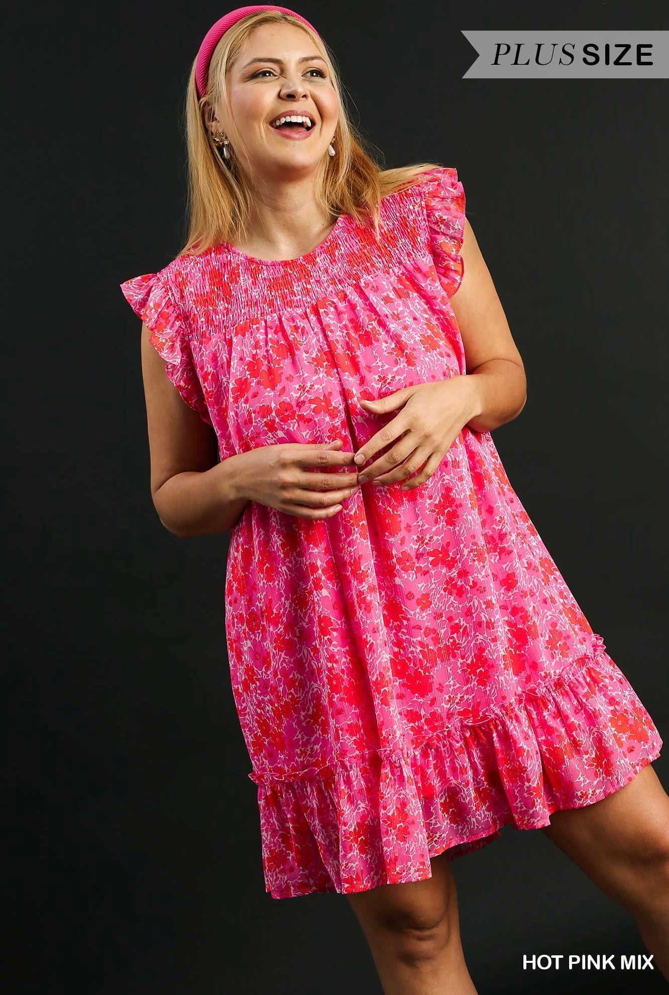 Hot Pink Mix Floral Sleeveless Dress