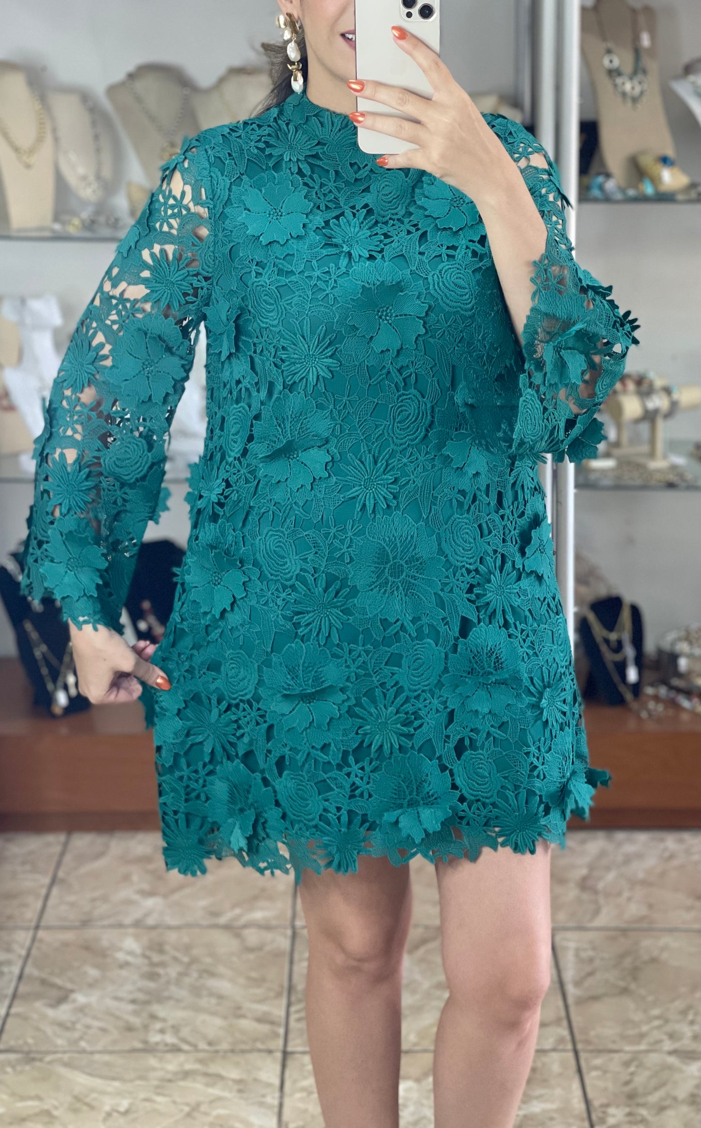 Teal Lace Mini Dress