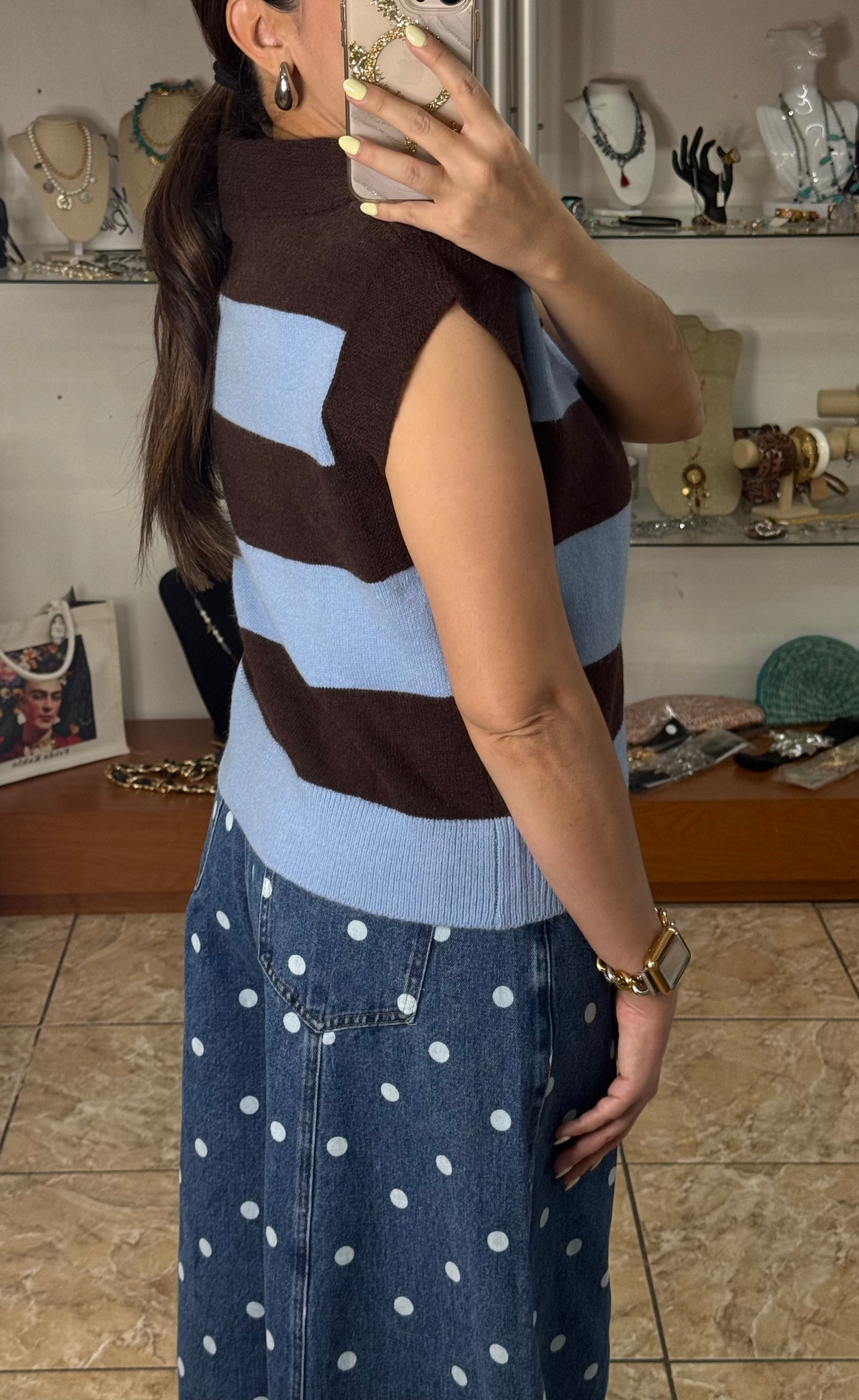 Blue/Brown Stripes Sweater Top