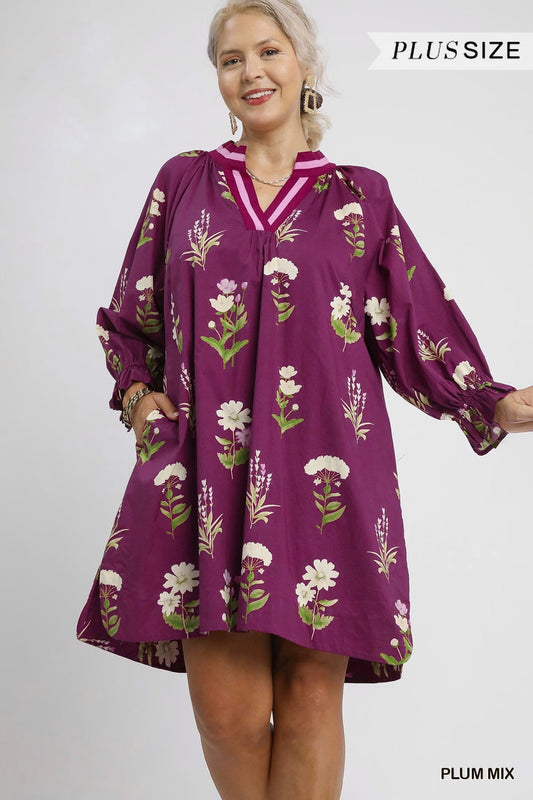 Floral Tunic Dress with Contrast Trim (PLUS)