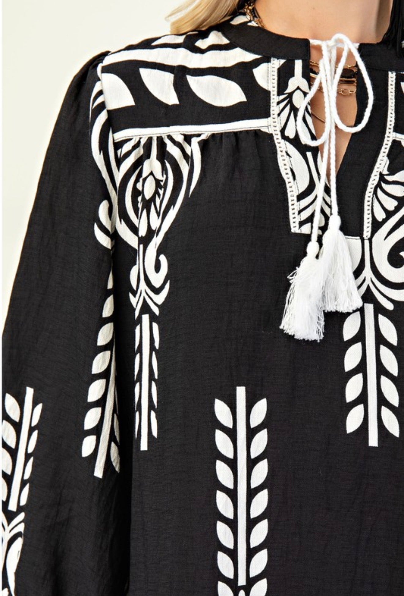 Black Mix Fringe Details Dress (PLUS)