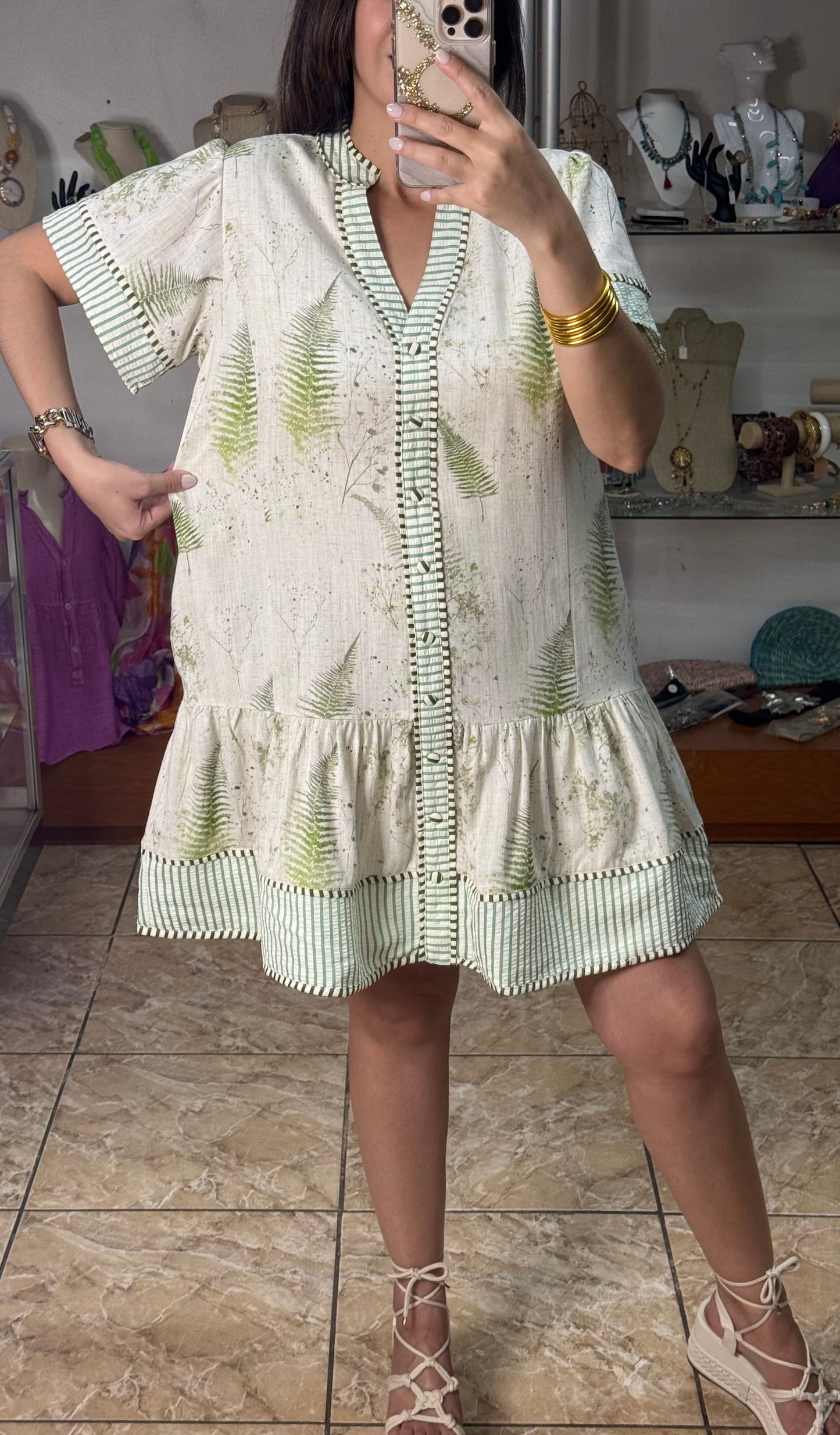 Sage Green Linen Blend Mini Dress