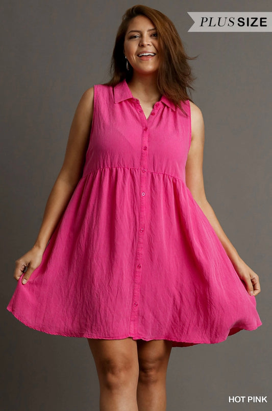 Snow Washed Button Down Sleeveless Dress (PLUS)