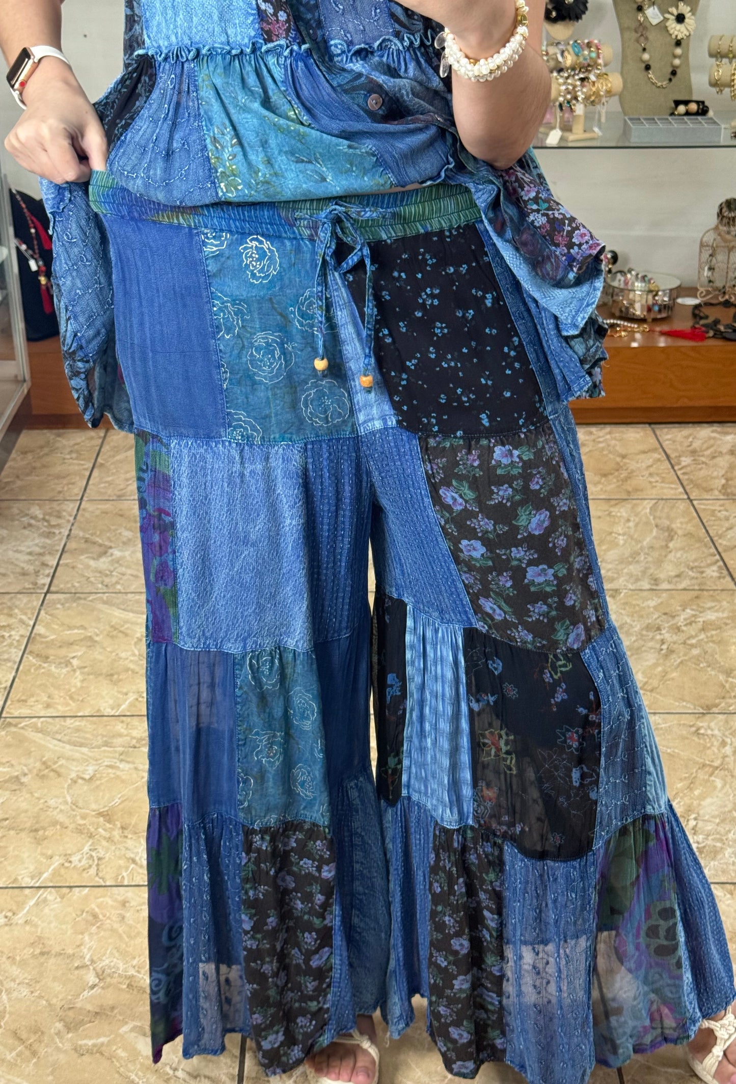 Blue Patches Boho Top and Pant Set (FINAL SALE)