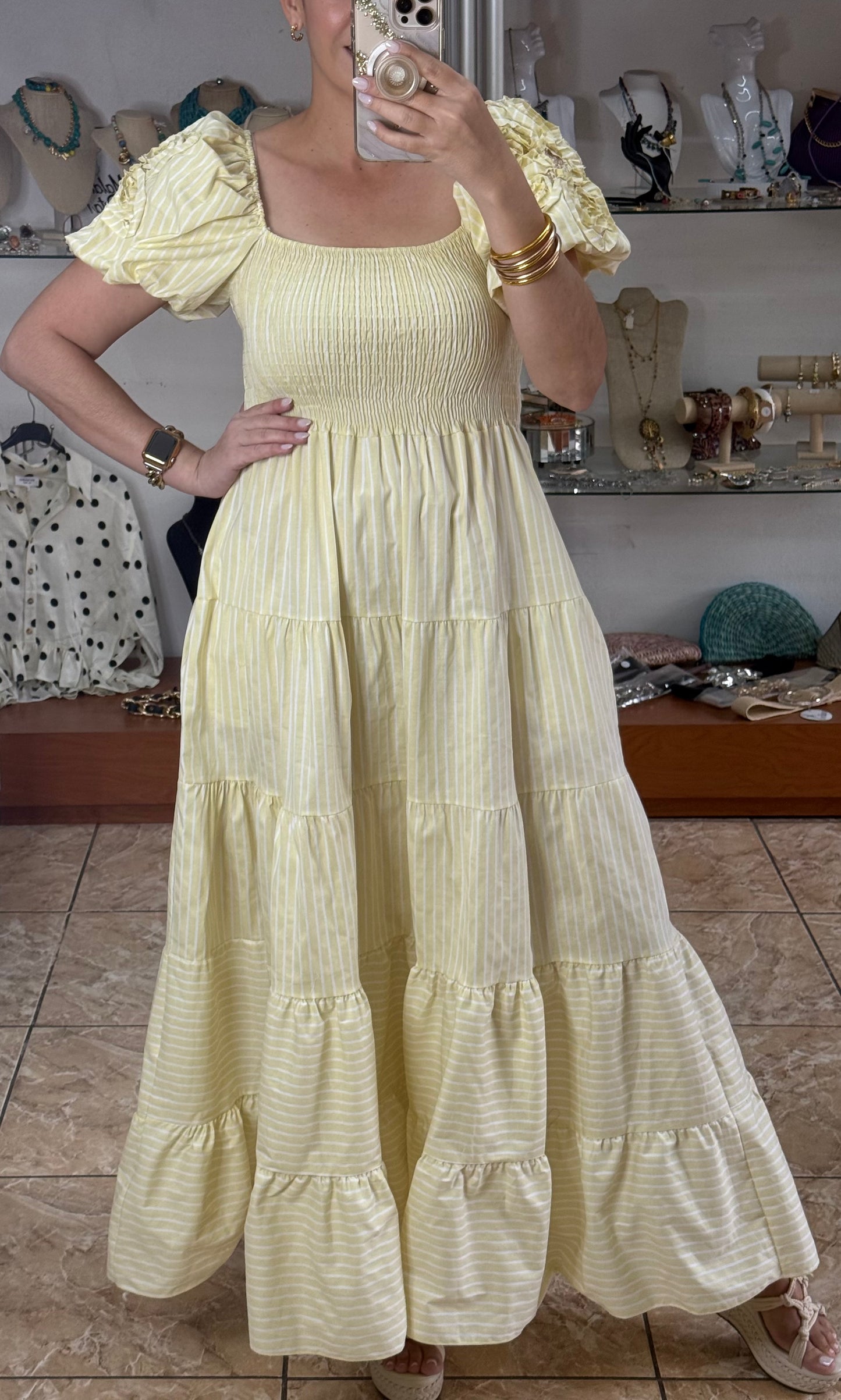 Puff Sleeves Striped OS Maxi Dress (NO RETURNS OR EXCHANGE)