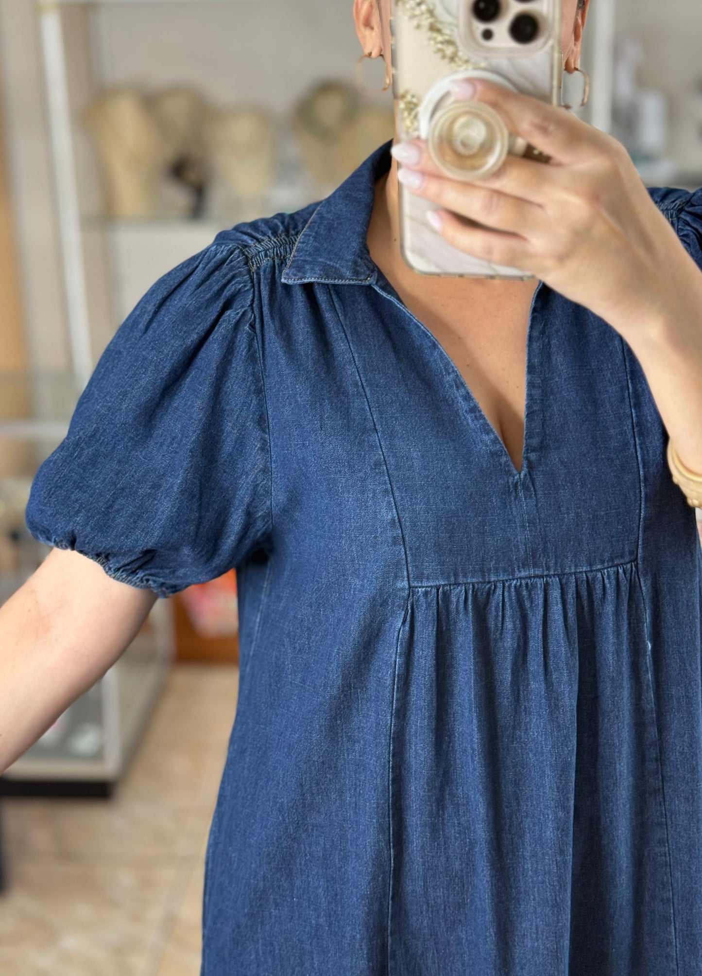 Dark Denim Tiered Midi Dress