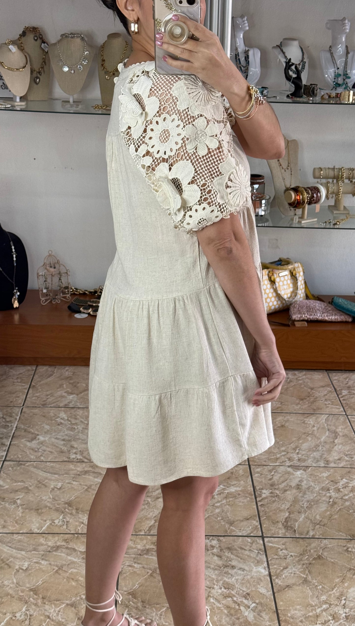 Floral Lace Sleeves Tiered Dress (FINAL SALE)