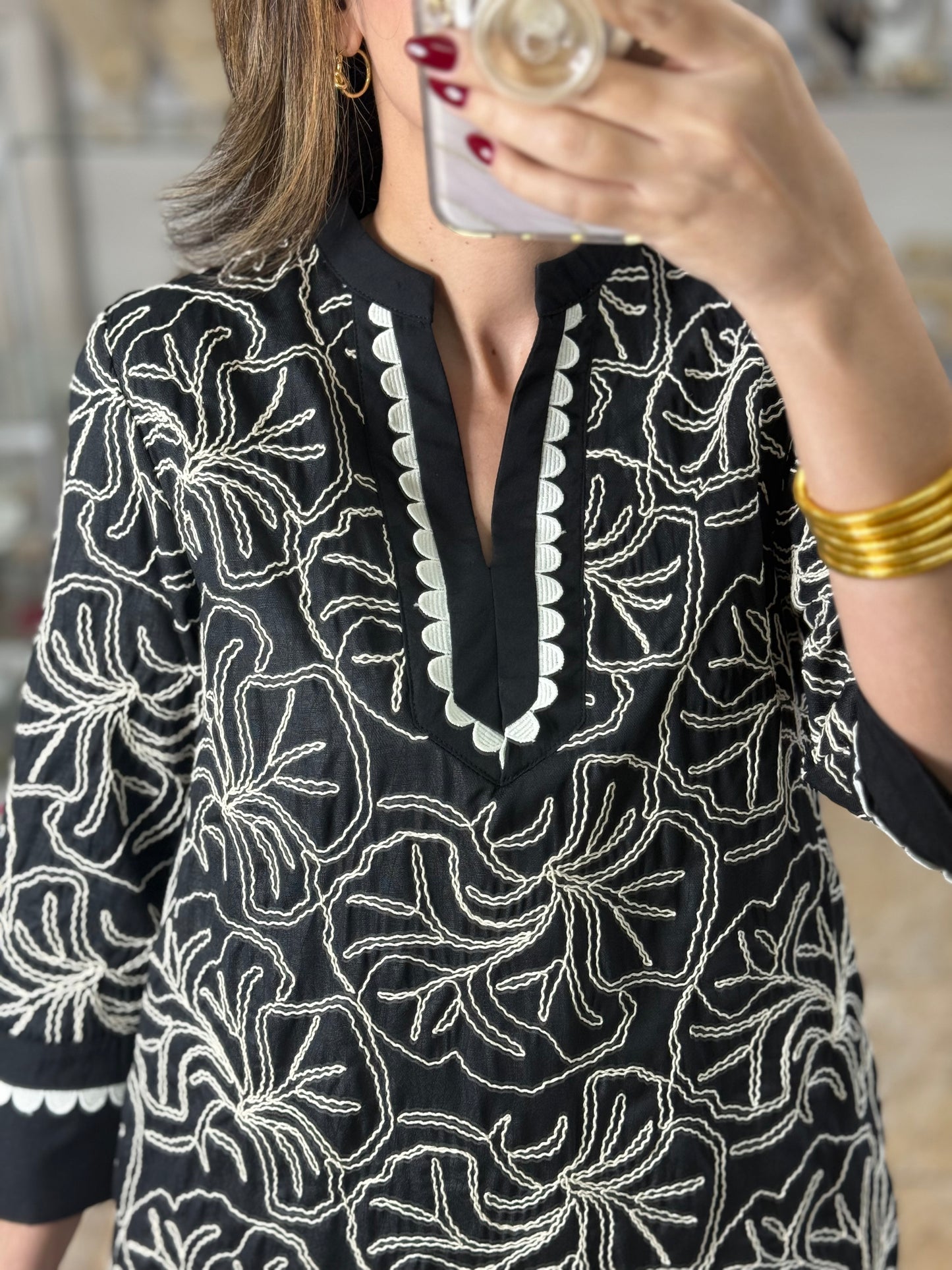 Black Embroidered Mini Dress