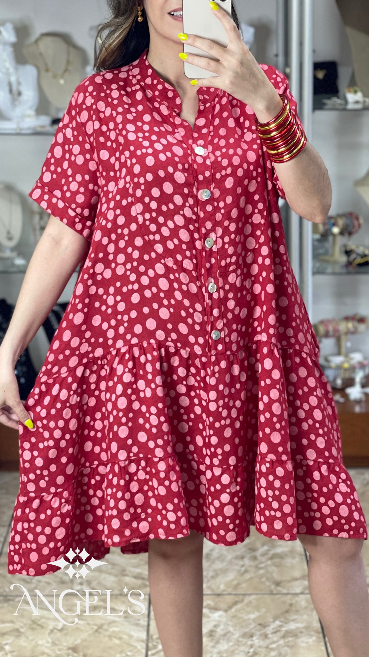 Polkadots Linen Short Dress