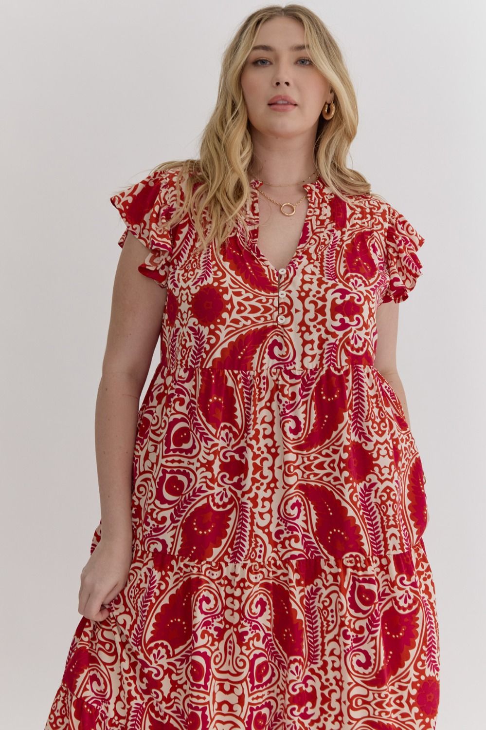 Red Print Midi Dress