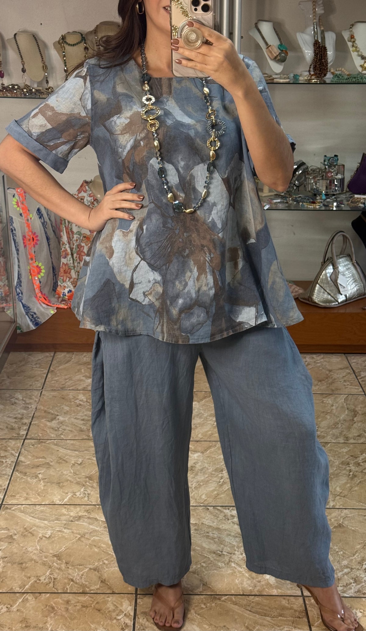 OS Top & Barrel Style Pant Linen Set (NO RETURNS OR EXCHANGE)