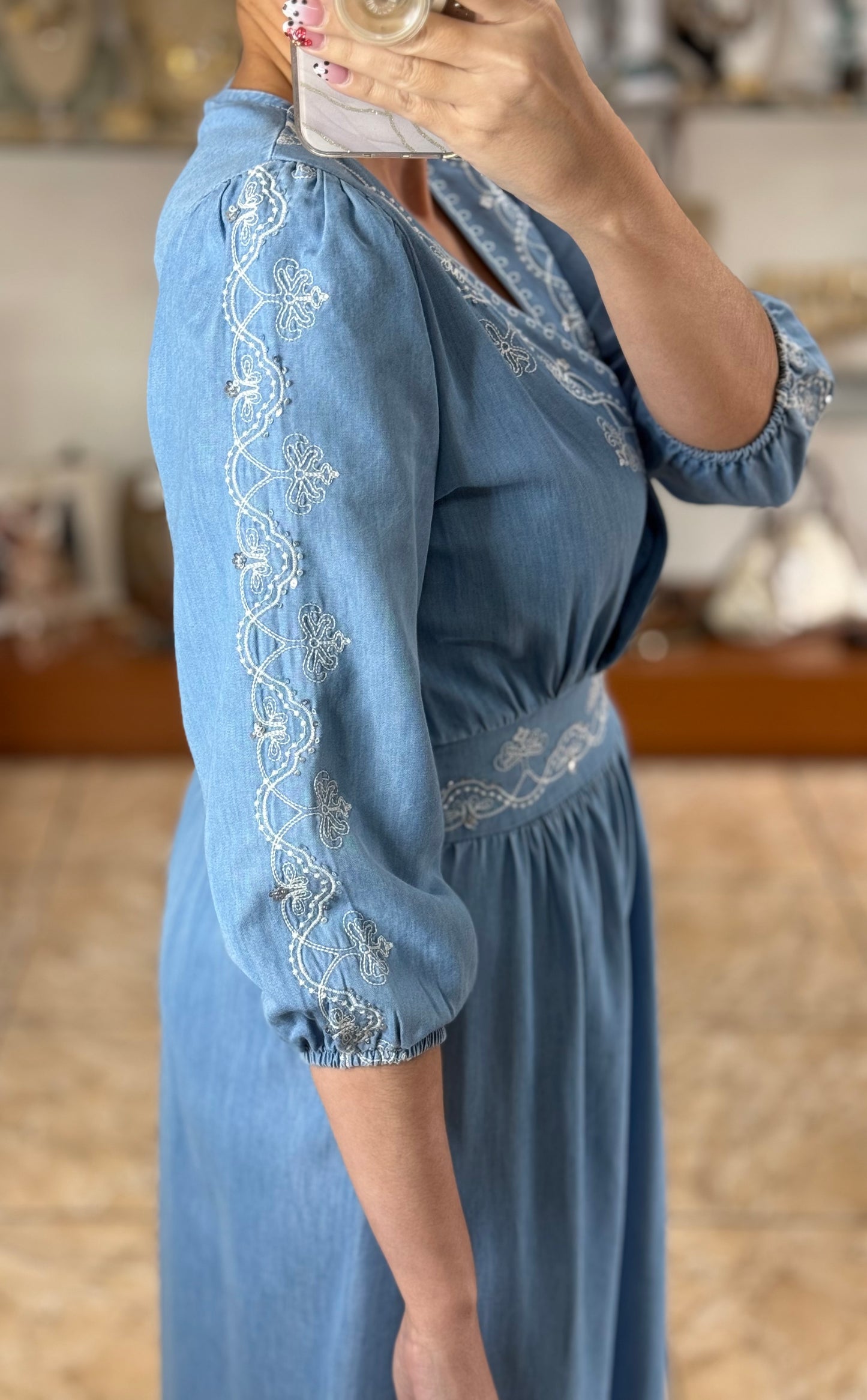 Sequins Denim Maxi Dress (FINAL SALE)
