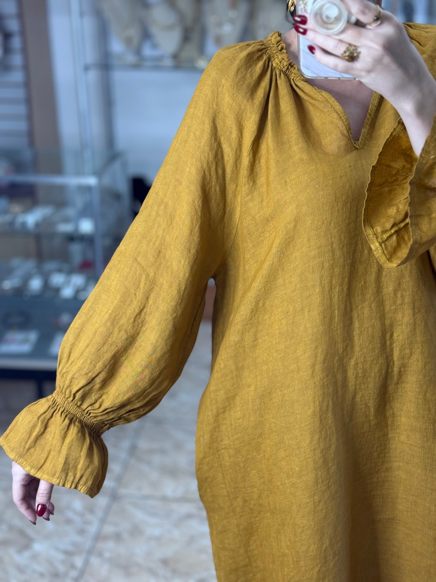 Long Sleeves OS Linen Maxi Dress (FINAL SALE)