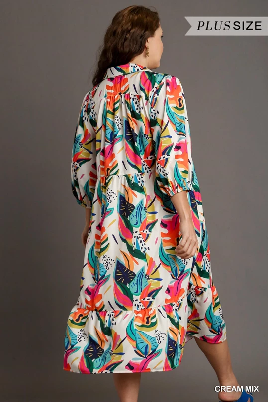 Tropical Print Midi Dress