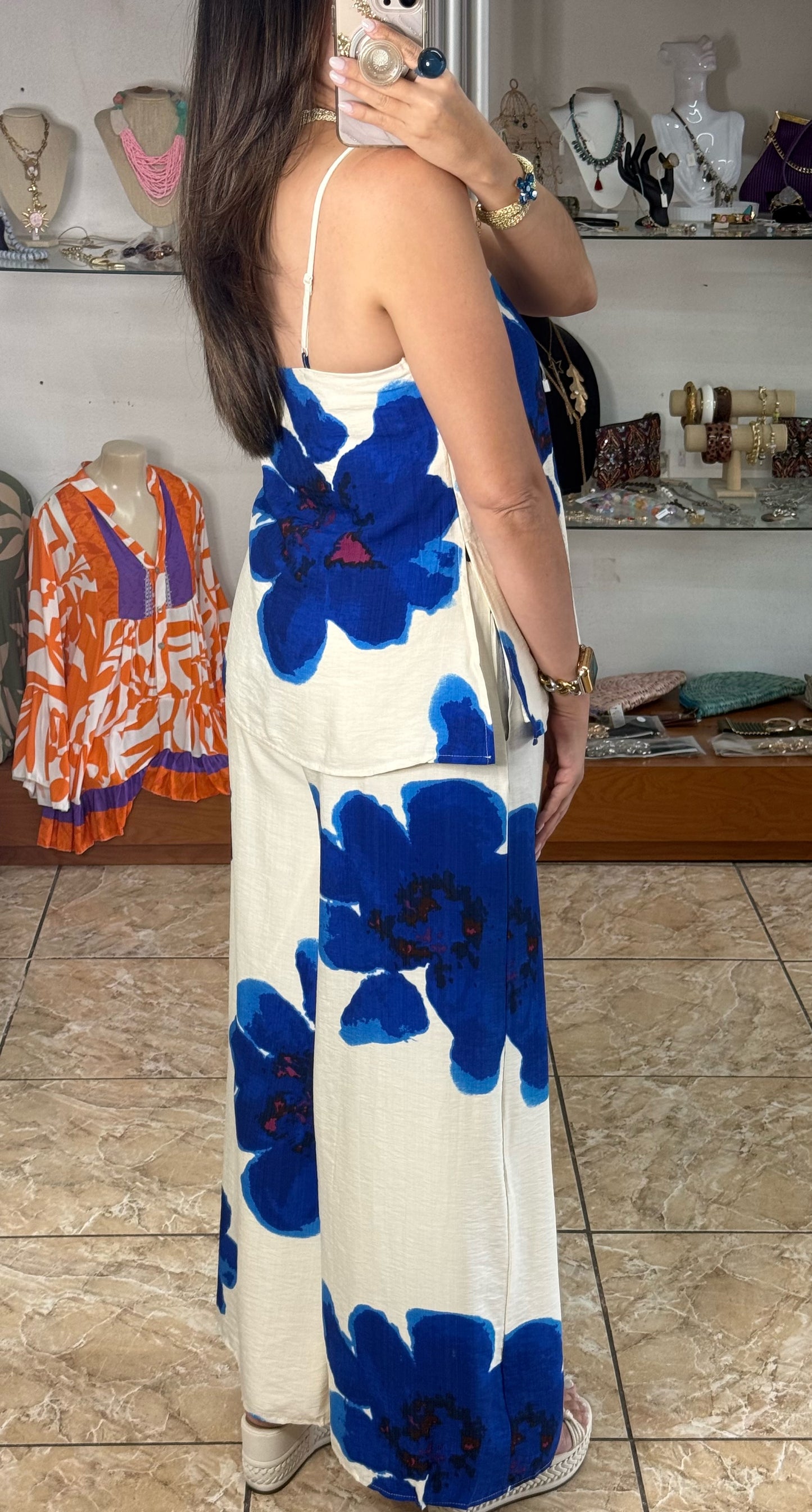 Blue Flowers Top & Pant Set