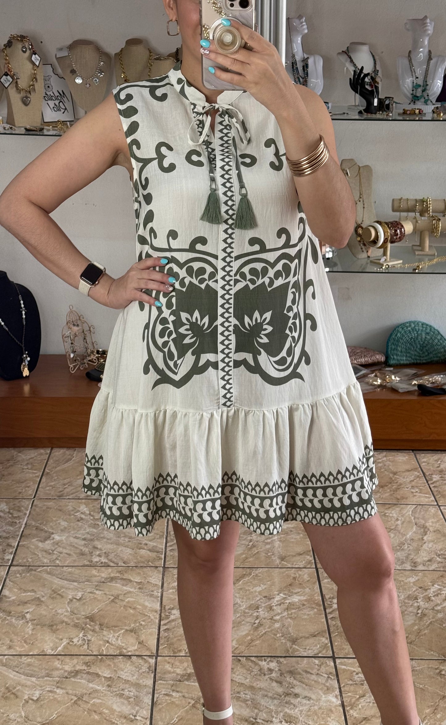 Sage Sleeveless Mini Dress