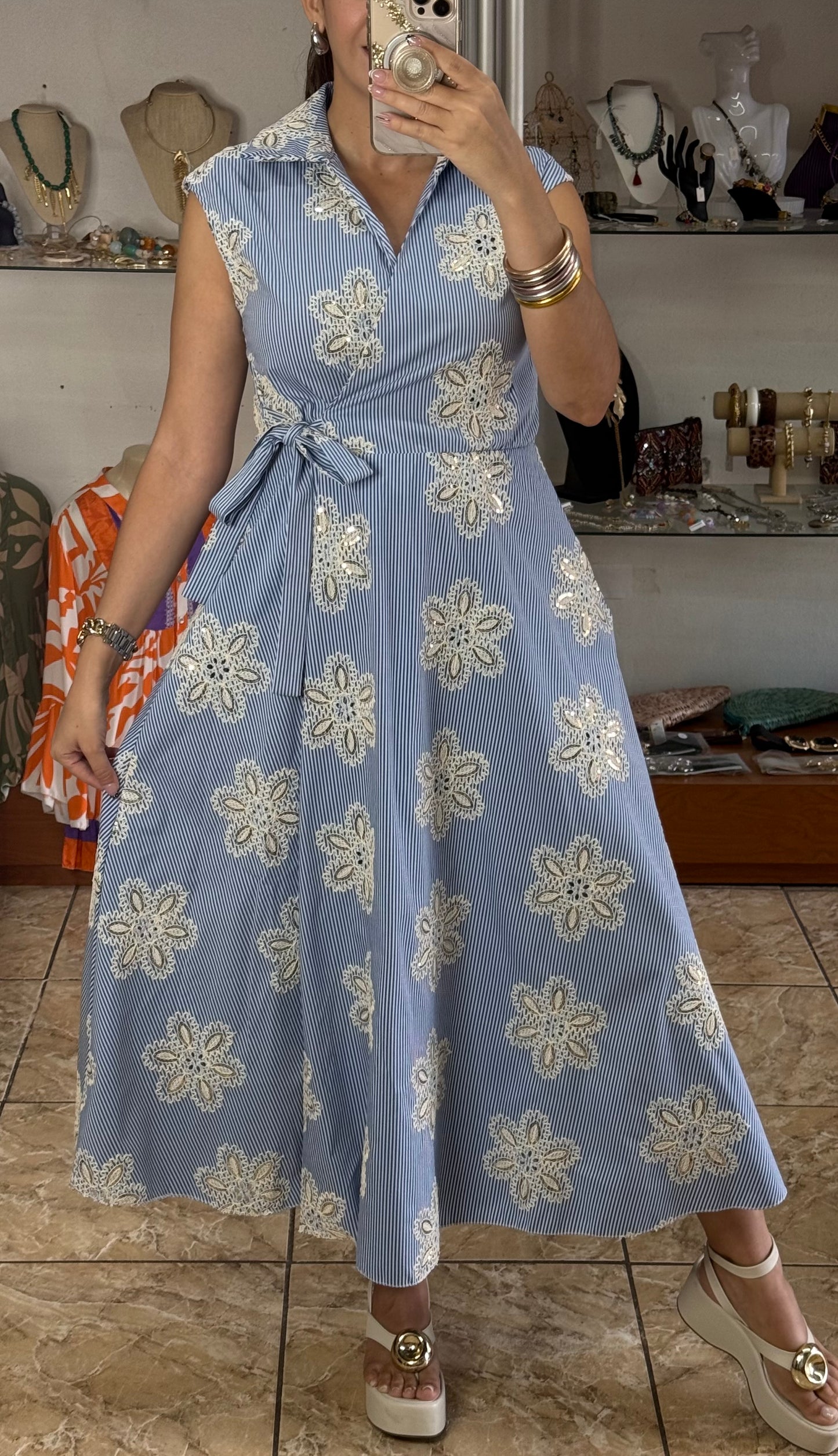 Stripes & Flowers OS Wrap Dress (NO RETURNS OR EXCHANGE)