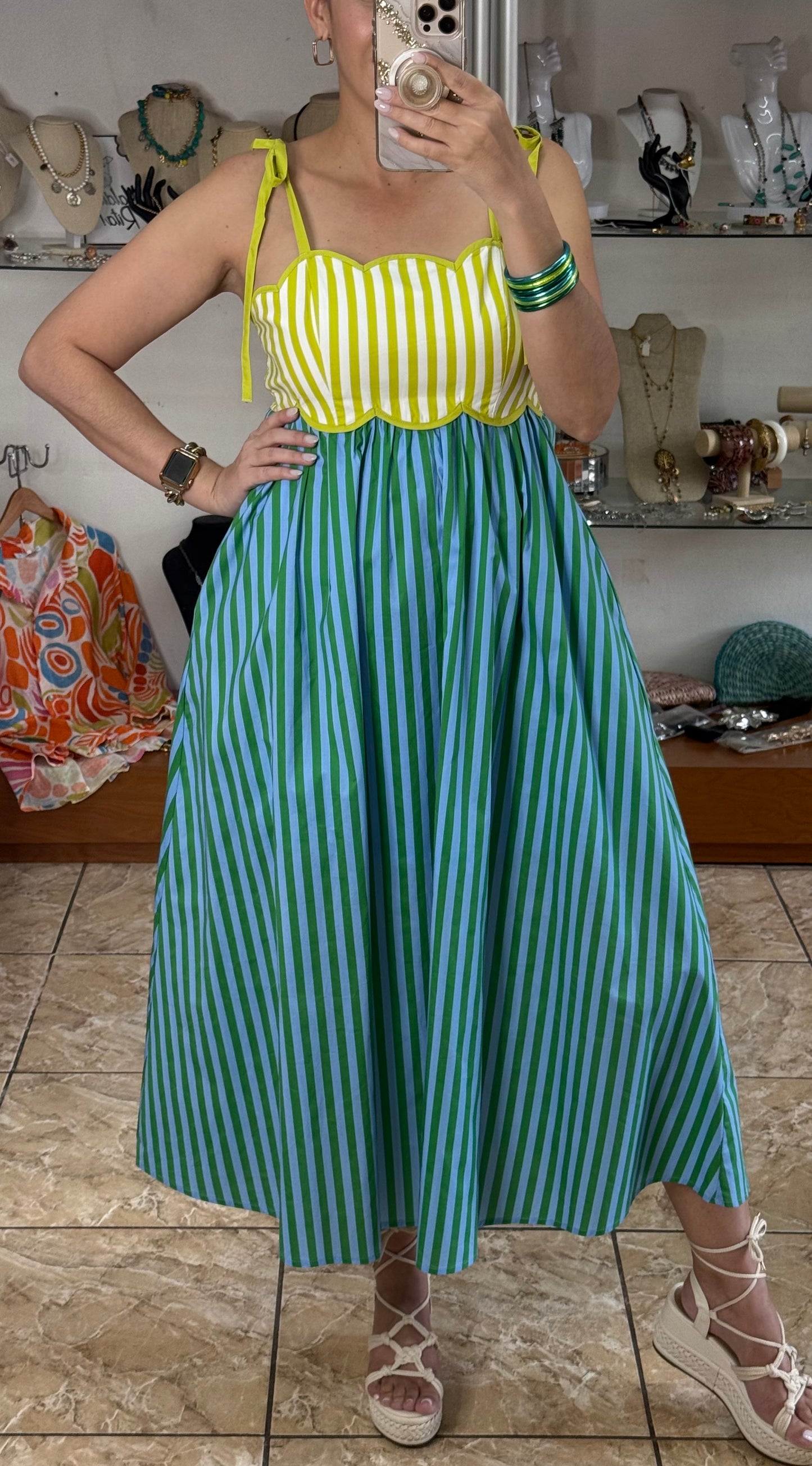 Kiwi Mix Stripes Midi Dress