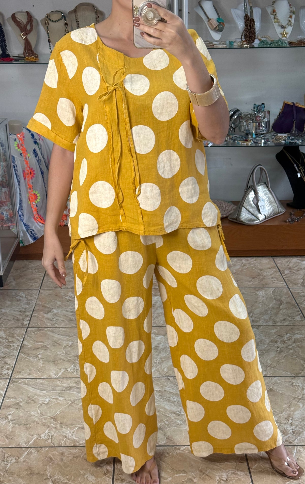 Polka Dots and Ribbons OS Linen Set (NO RETURNS OR EXCHANGE)