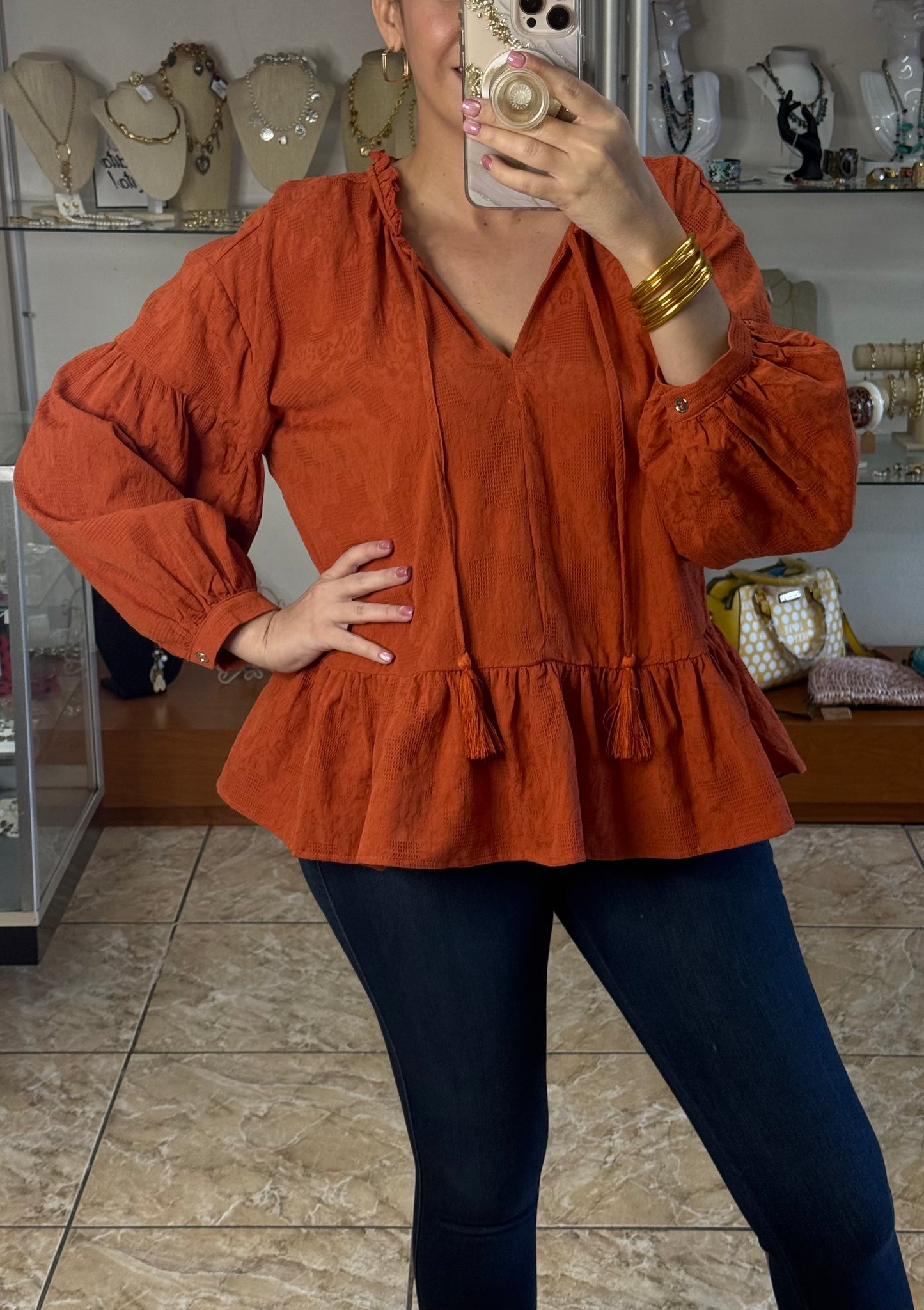 Burnt Orange Long Sleeves Top