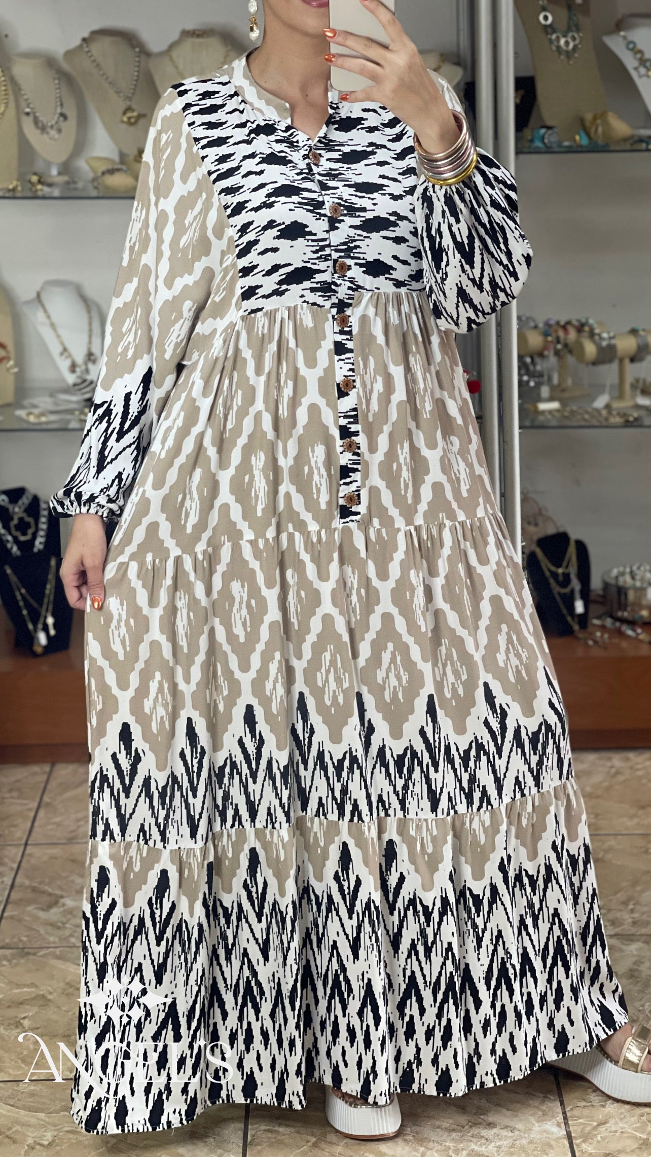 Cream/Black OS Maxi Dress