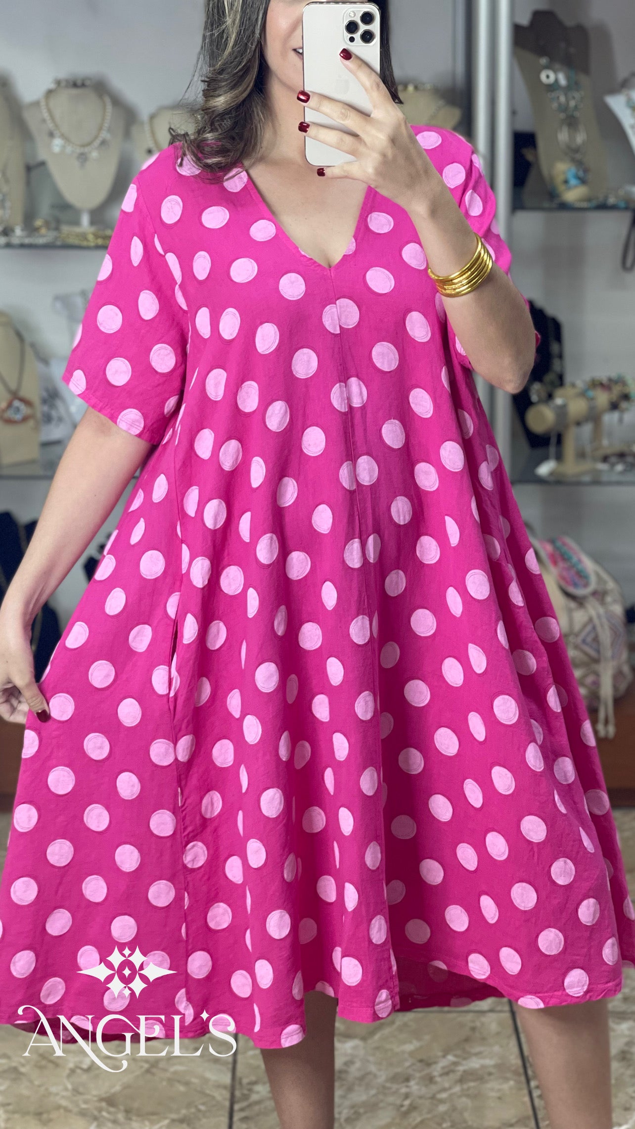 Polkadots OS Midi Dress