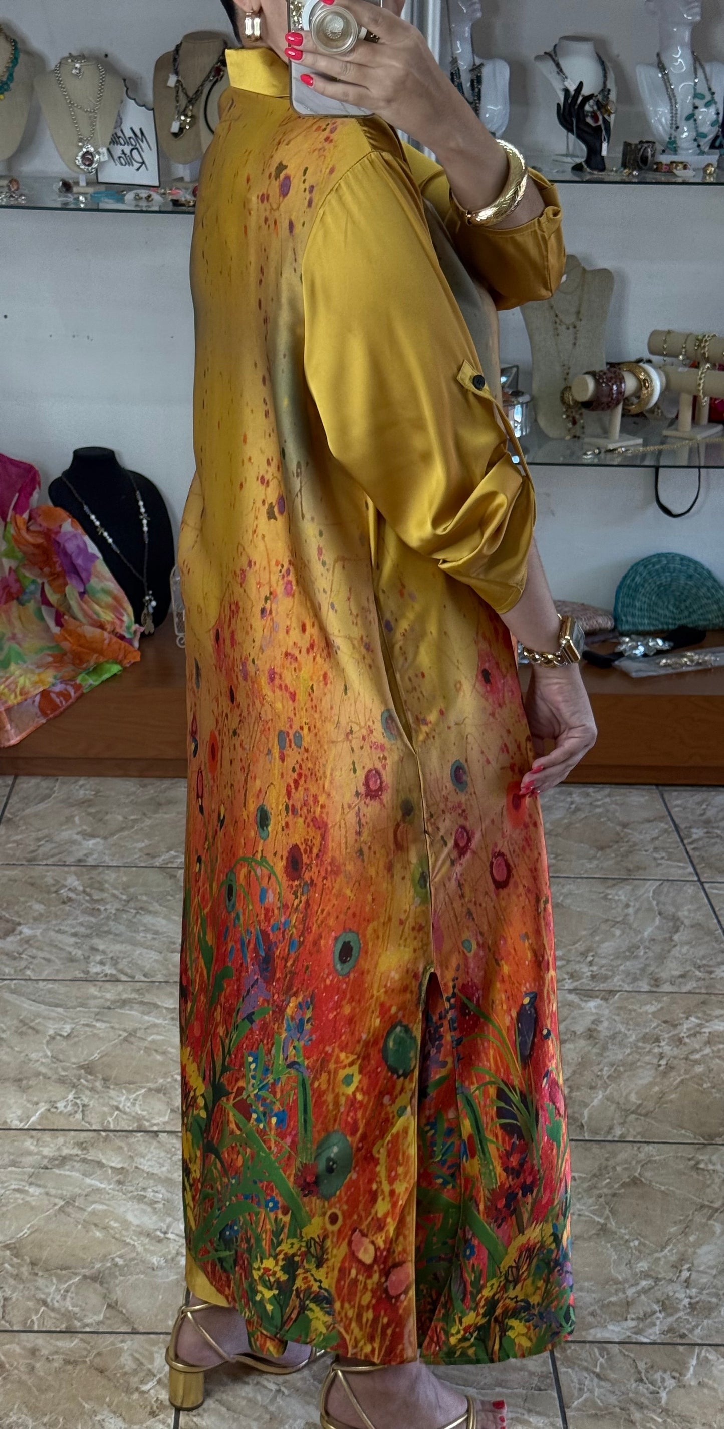 Floral Silk OS Top/Dress & Pant Set (NO RETURNS OR EXCHANGE)