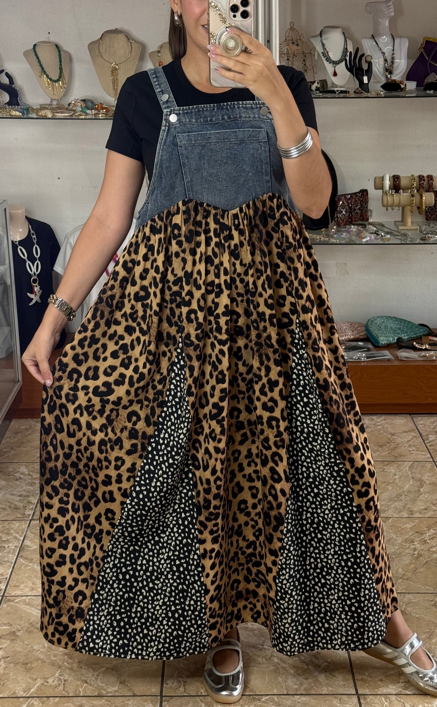 Denim Leopard Overall Dress (Top Sold Separately) Reg & Plus