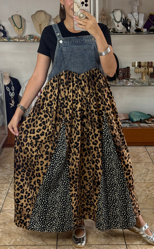 Denim Leopard Overall Dress (Top Sold Separately) Reg & Plus
