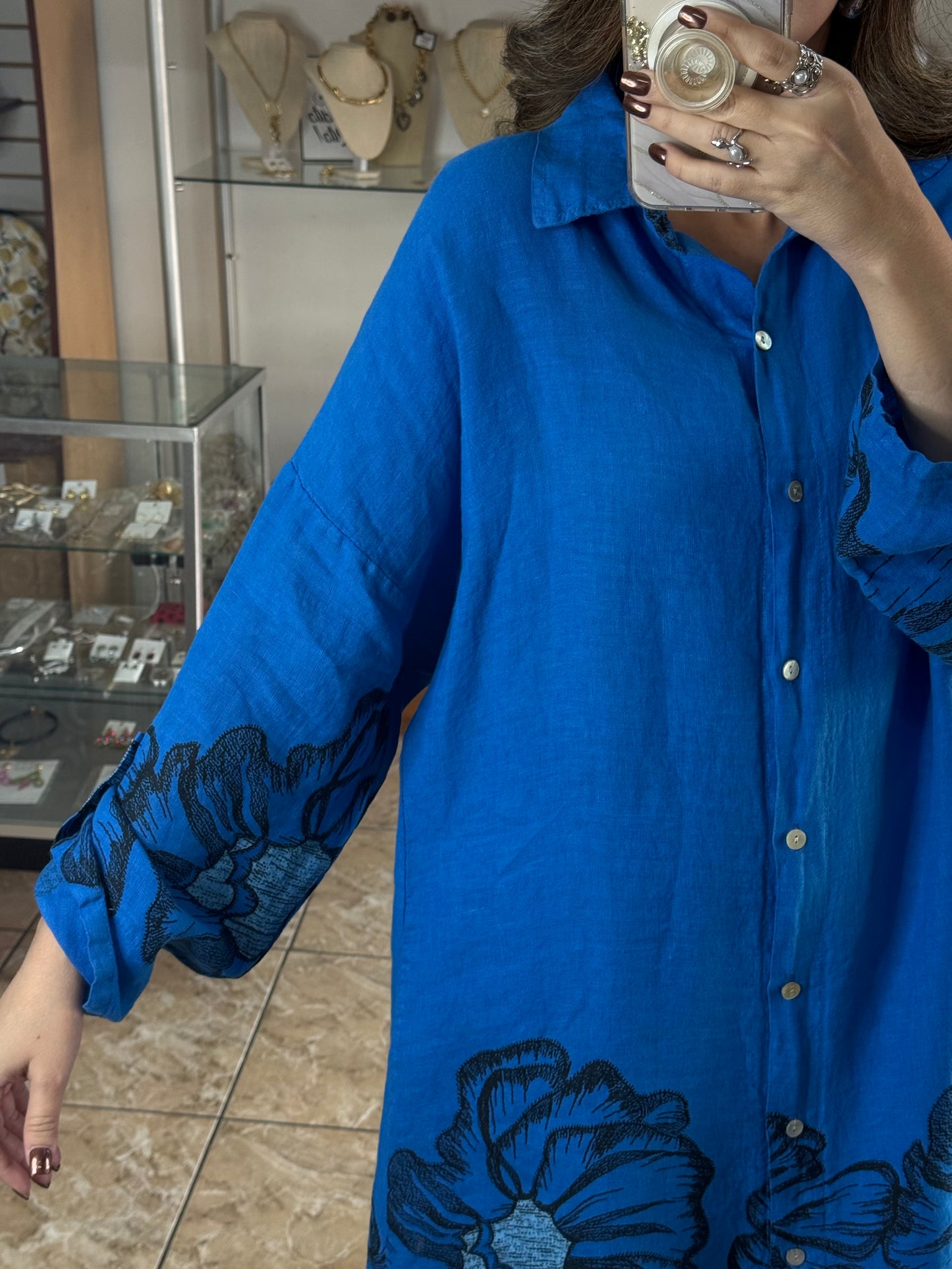 Blue Floral OS Linen Set (FINAL SALE)
