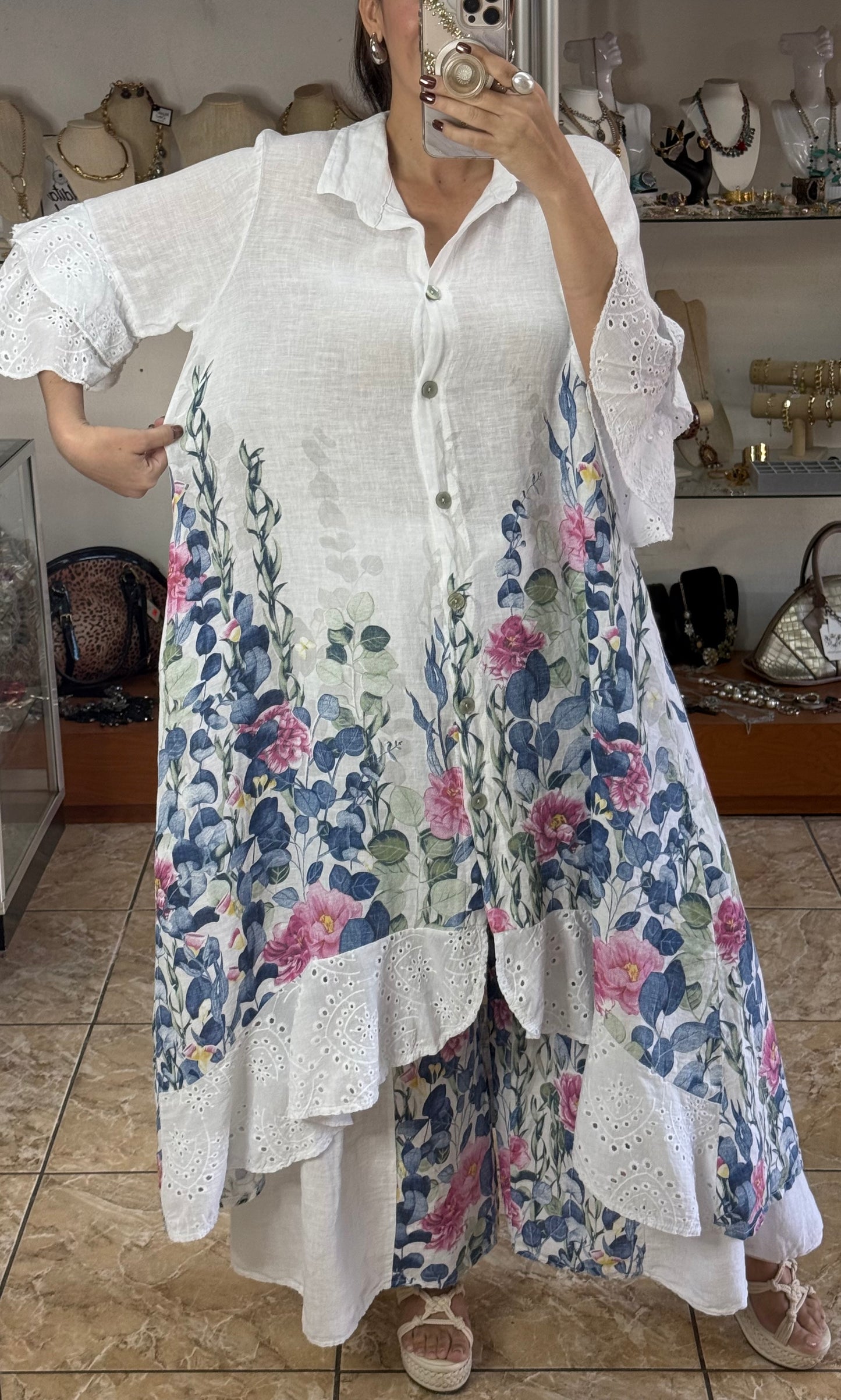 Linen Floral OS Top/Dress and Pant Set (FINAL SALE)