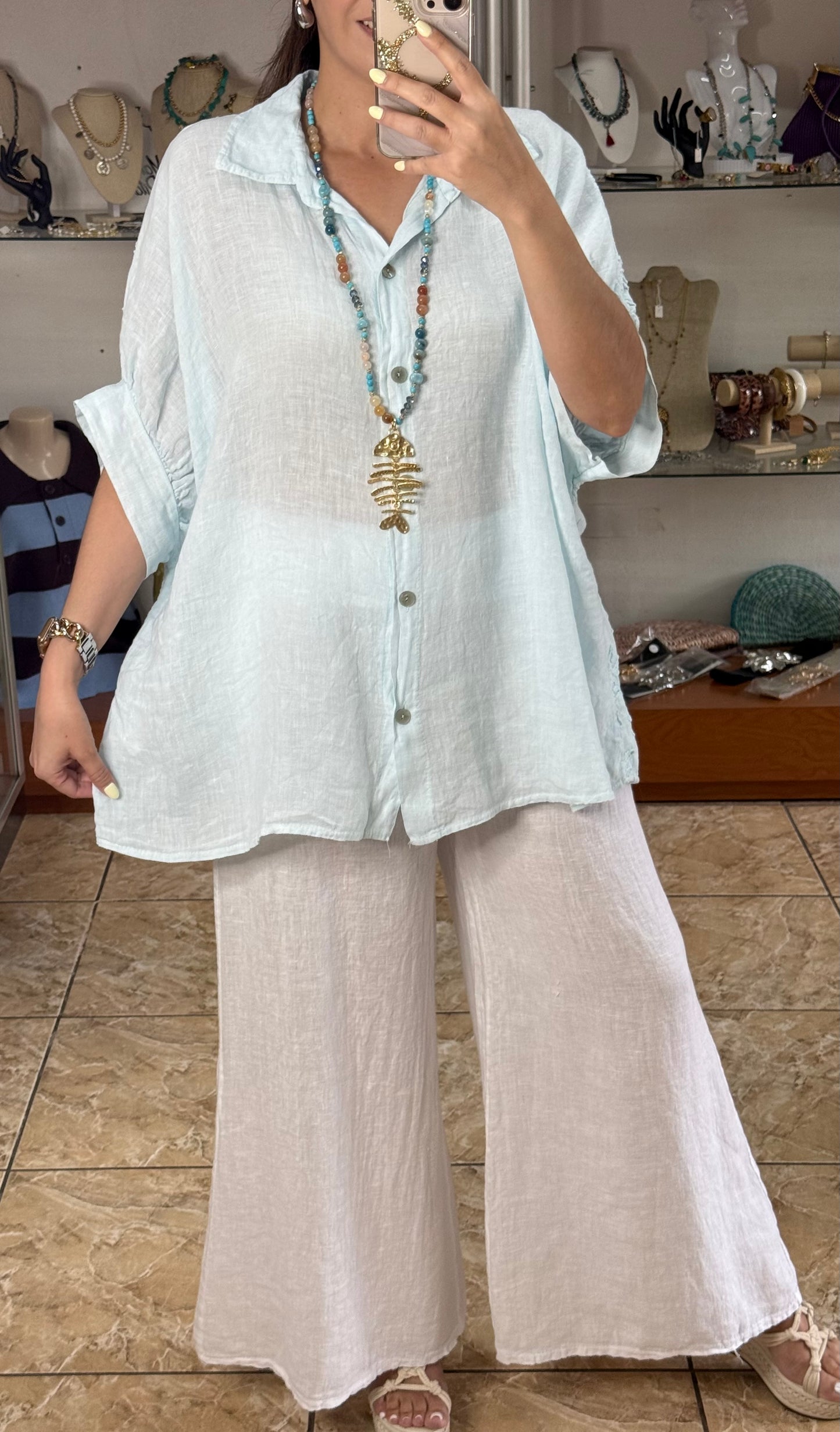 Linen/Cotton Embroidered Back Top (NO RETURNS OR EXCHANGE) (PANT SOLD SEPARATELY)