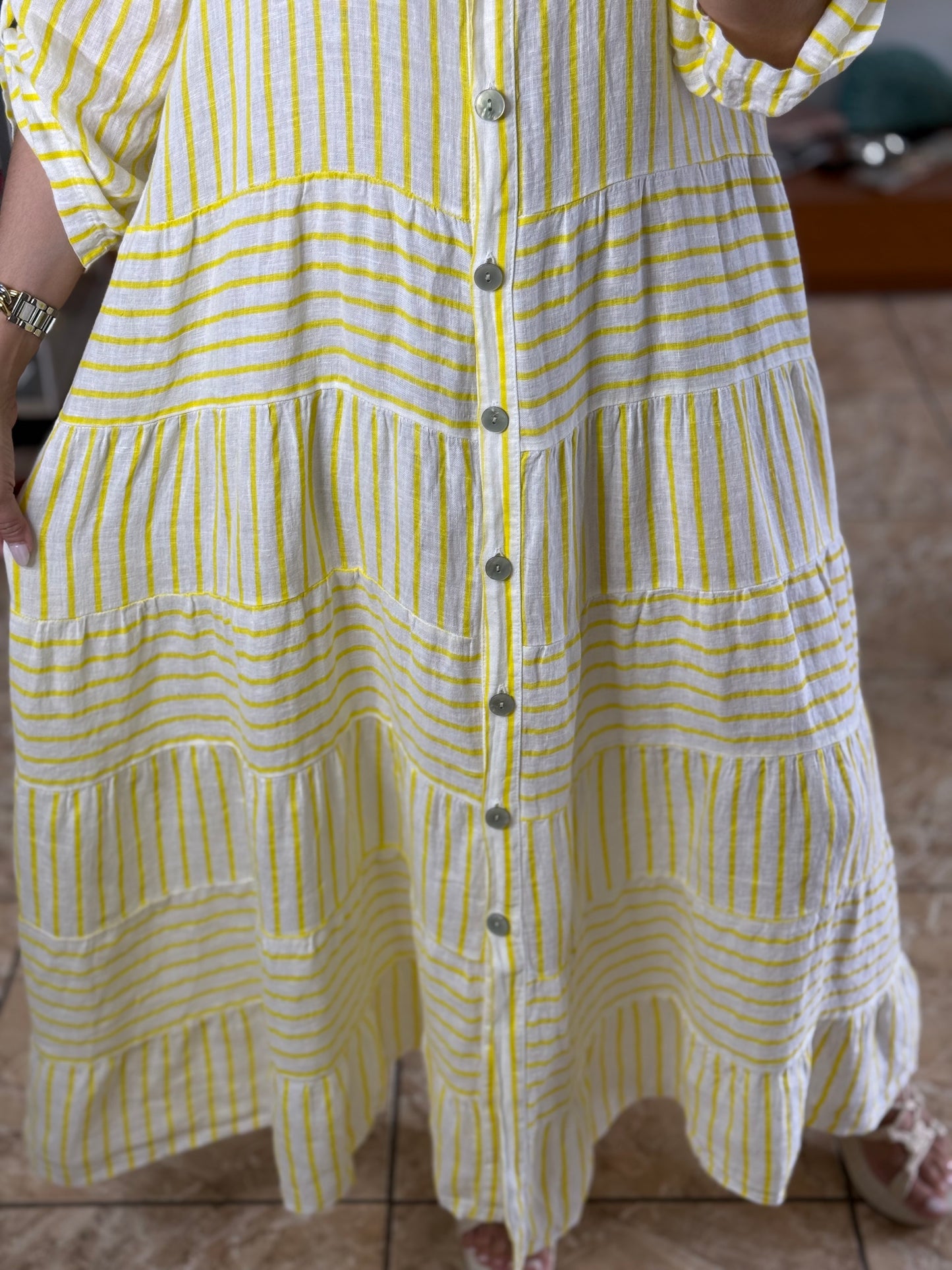 OS Linen Stripes Button Down Maxi Dress (NO RETURNS OR EXCHANGE)