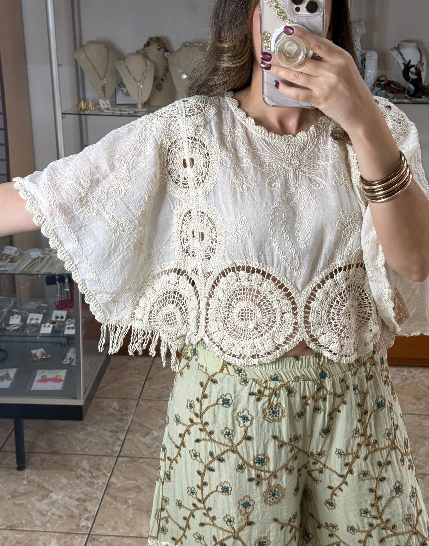 OS Natural Embroidered/Crochet Crop Top (FINAL SALE)