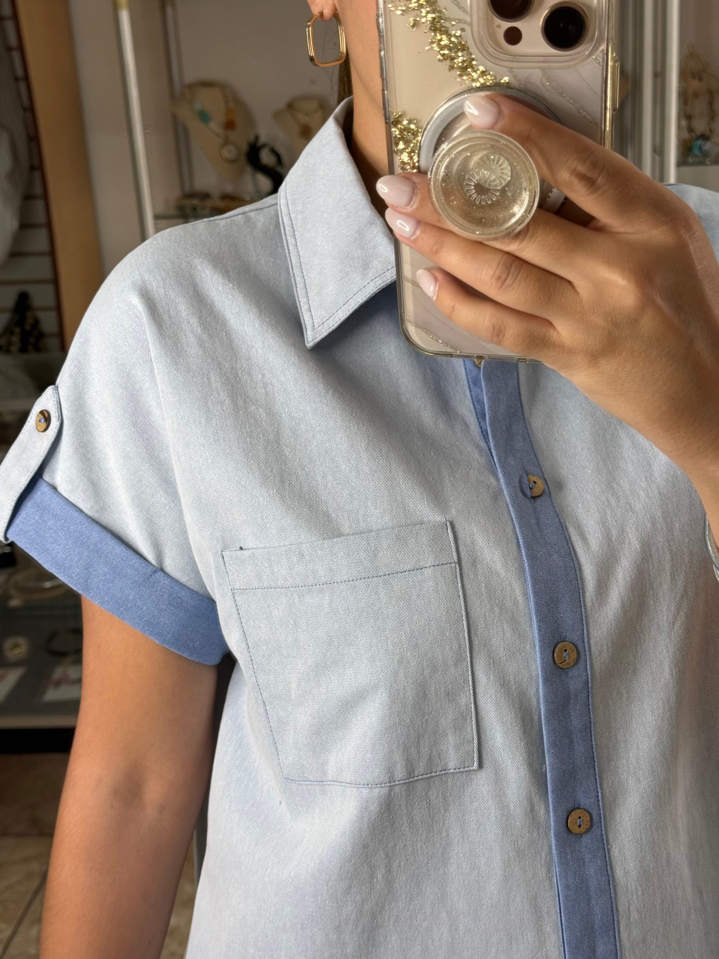 Light Blue Button Down Denim Dress