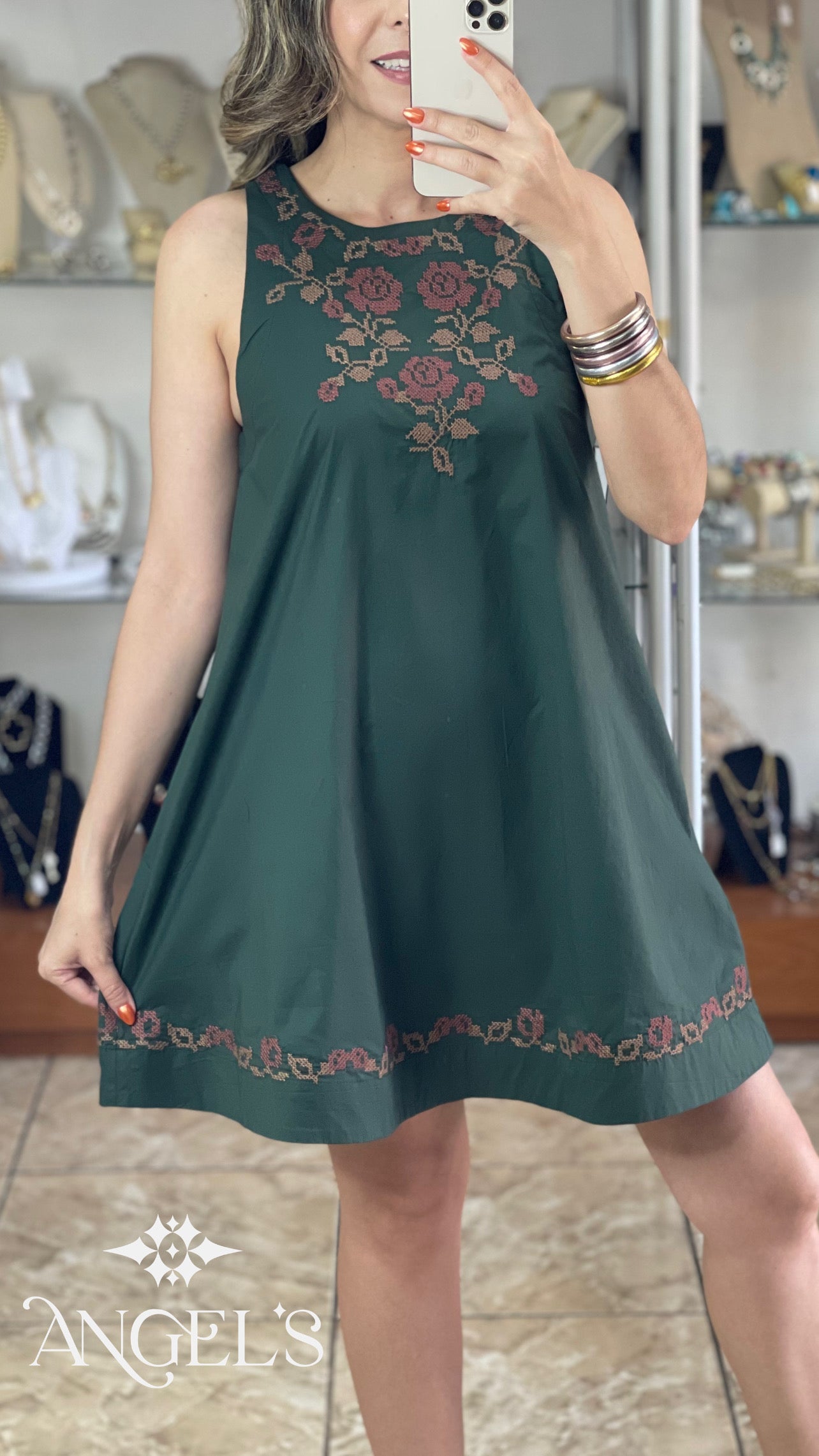 Hunter Green Sleeveless Mini Dress