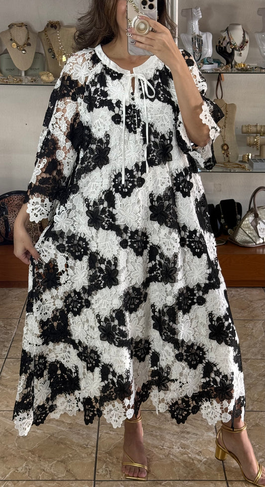 Black and White OS Lace Maxi Dress (FINAL SALE)
