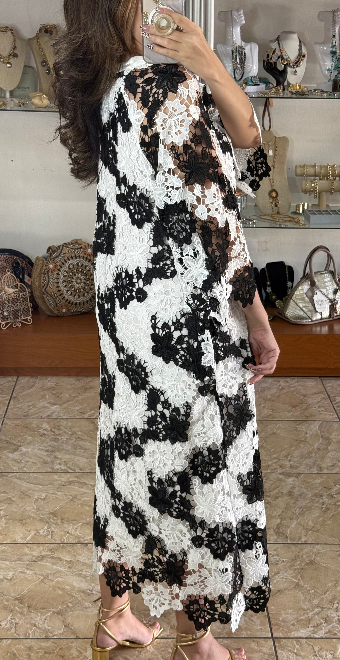 Black and White OS Lace Maxi Dress (FINAL SALE)