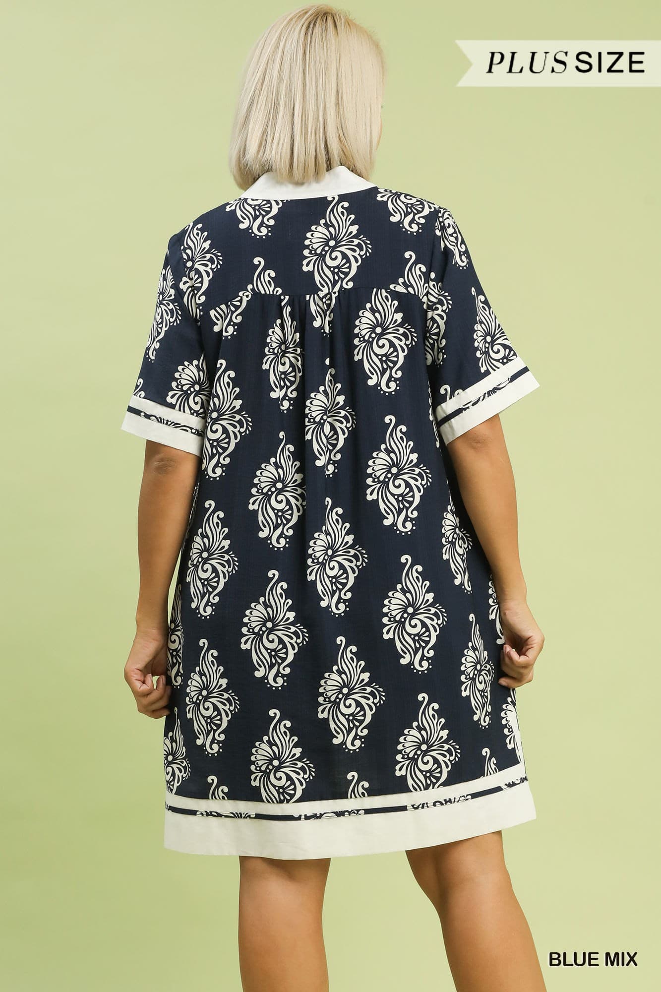 Navy Abstract Print Mini Dress (PLUS)