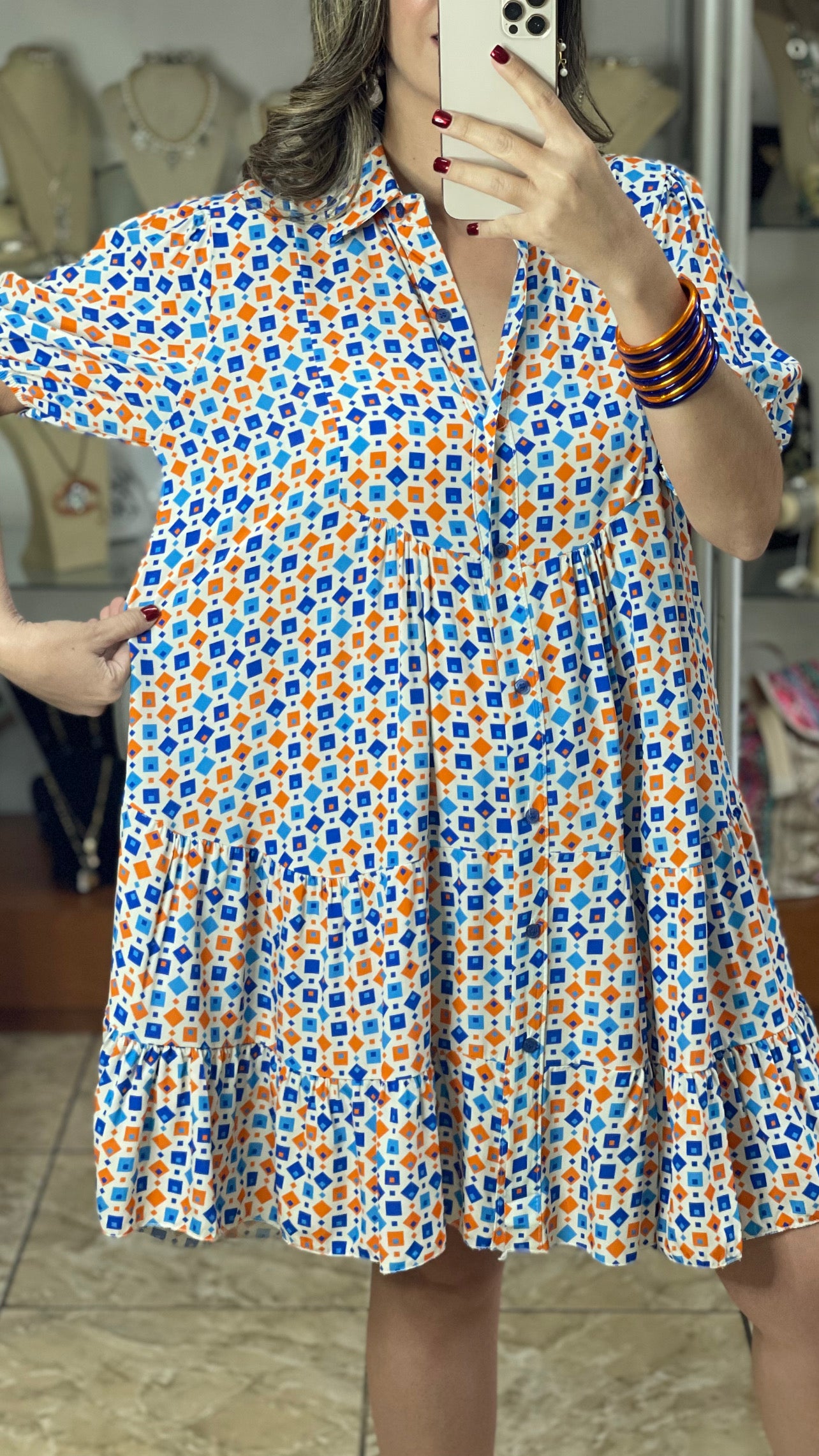 Little Squares Button Down OS Dress