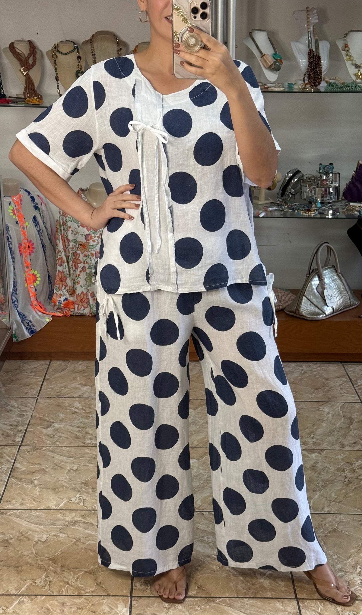 Polka Dots and Ribbons OS Linen Set (NO RETURNS OR EXCHANGE)