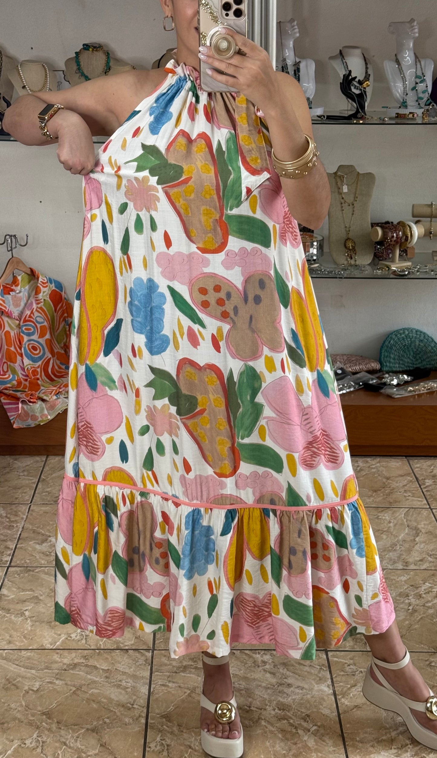 Pink Mix Halter Maxi Dress