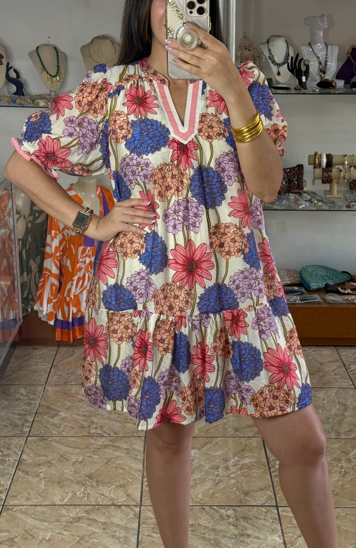 Pink/Purple Mix Floral Mini Dress