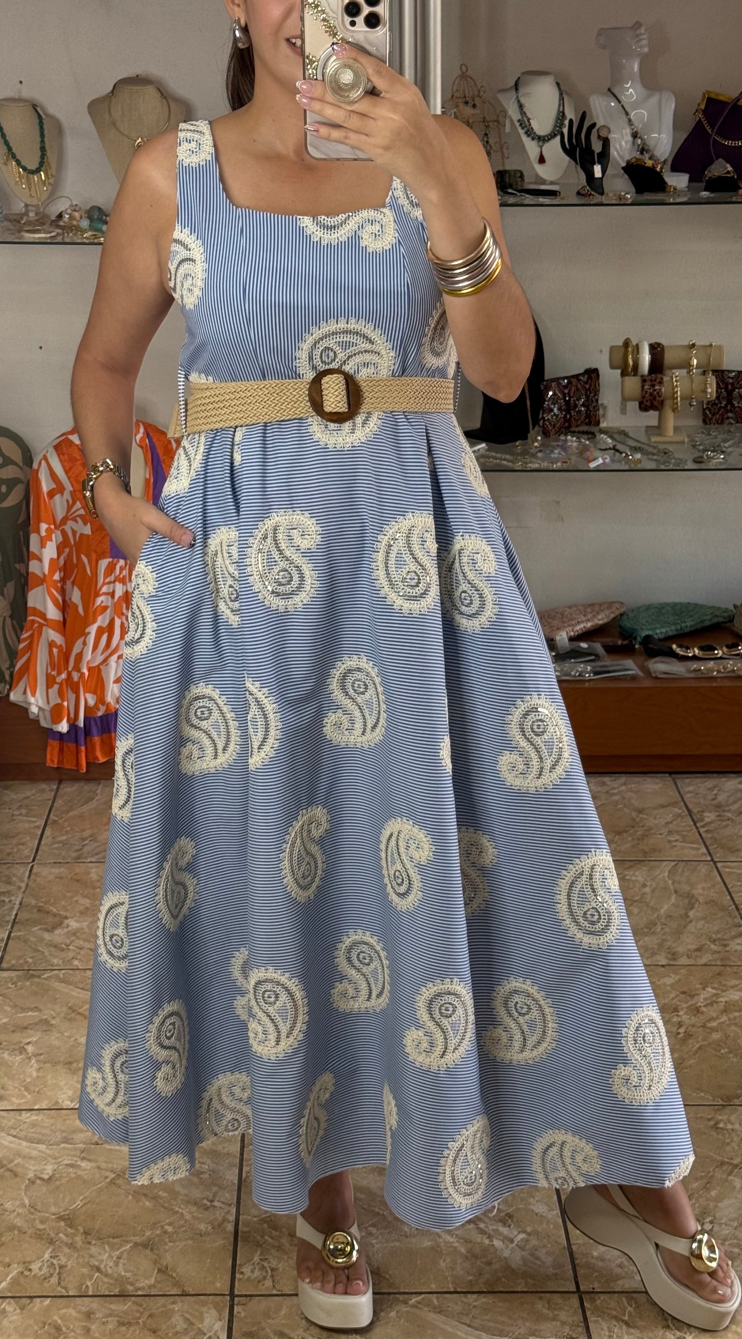 Paisley & Stripes OS Belted Maxi Dress (NO RETURNS OR EXCHANGE)