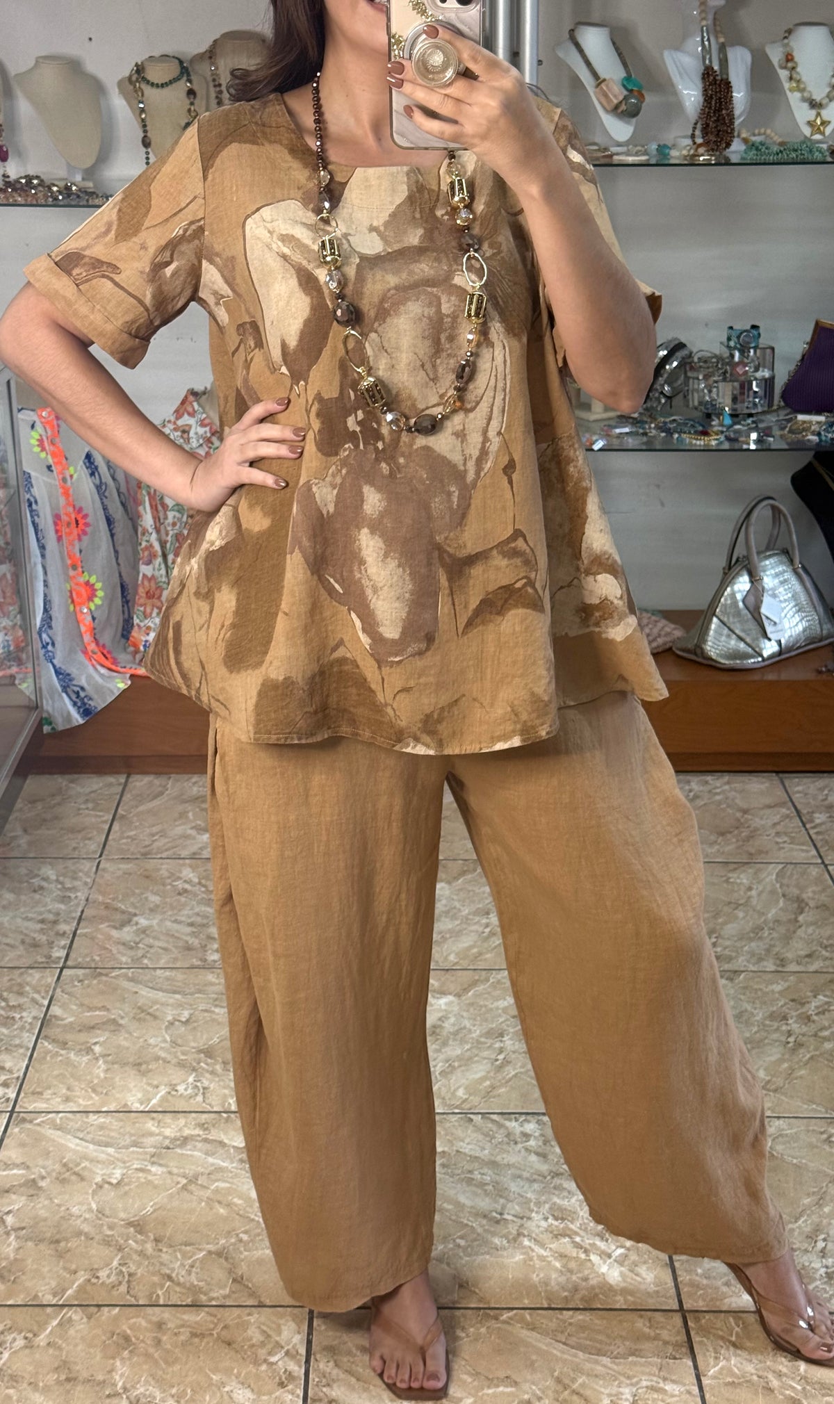 OS Top & Barrel Style Pant Linen Set (NO RETURNS OR EXCHANGE)
