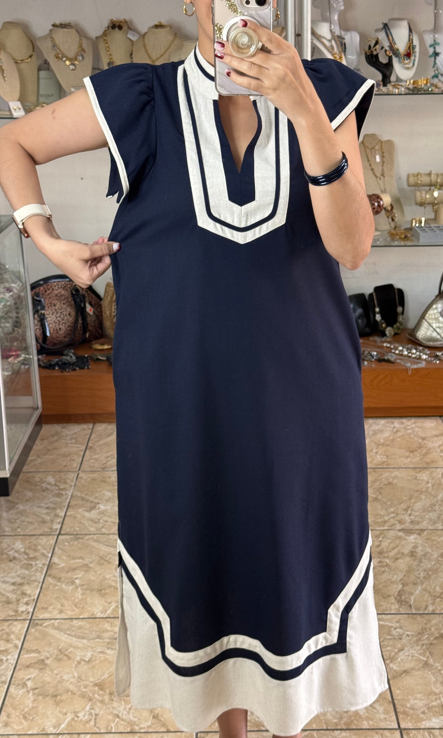 Navy Mix Midi Dress