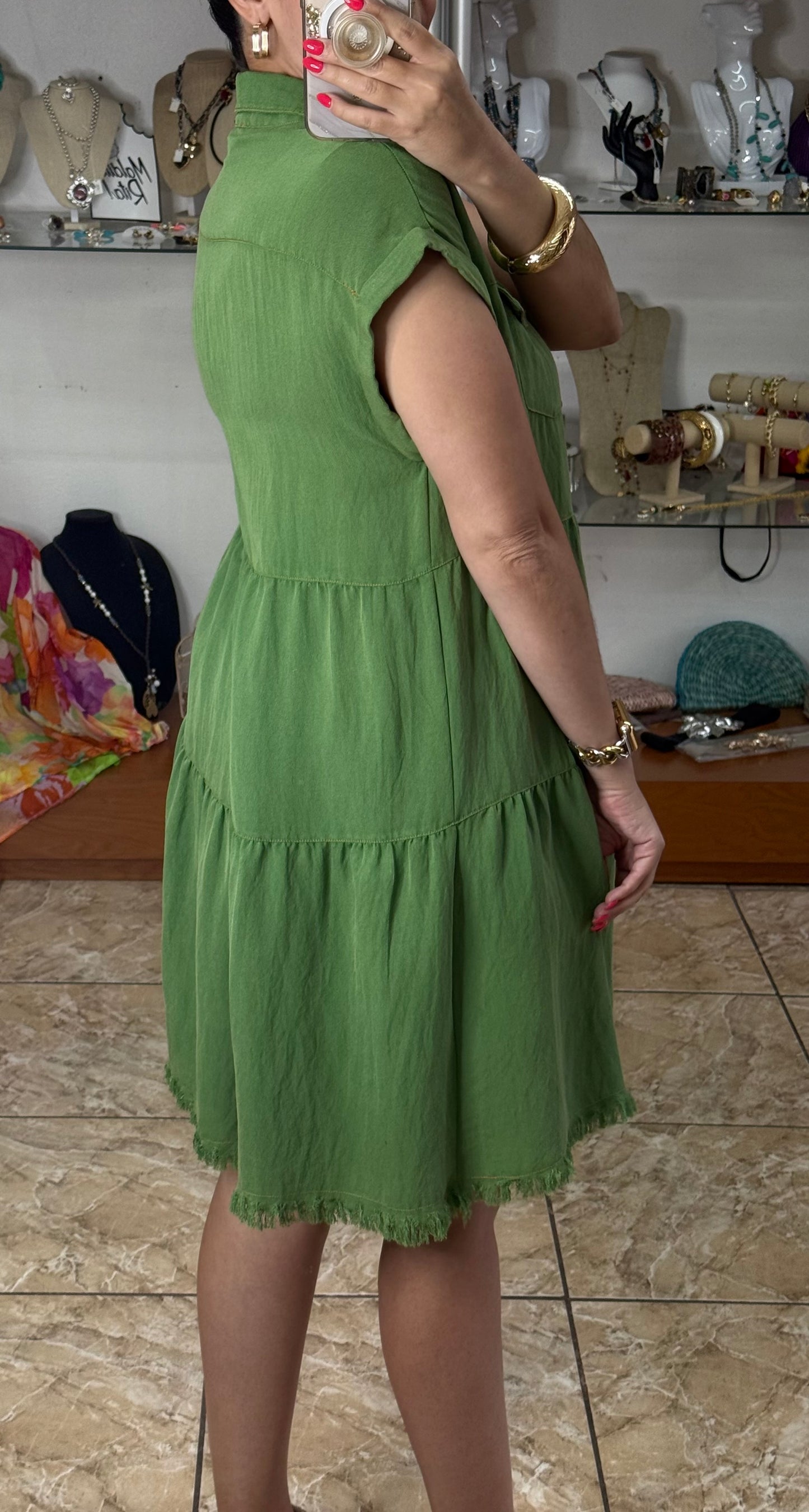 Sage Button Down Short Dress