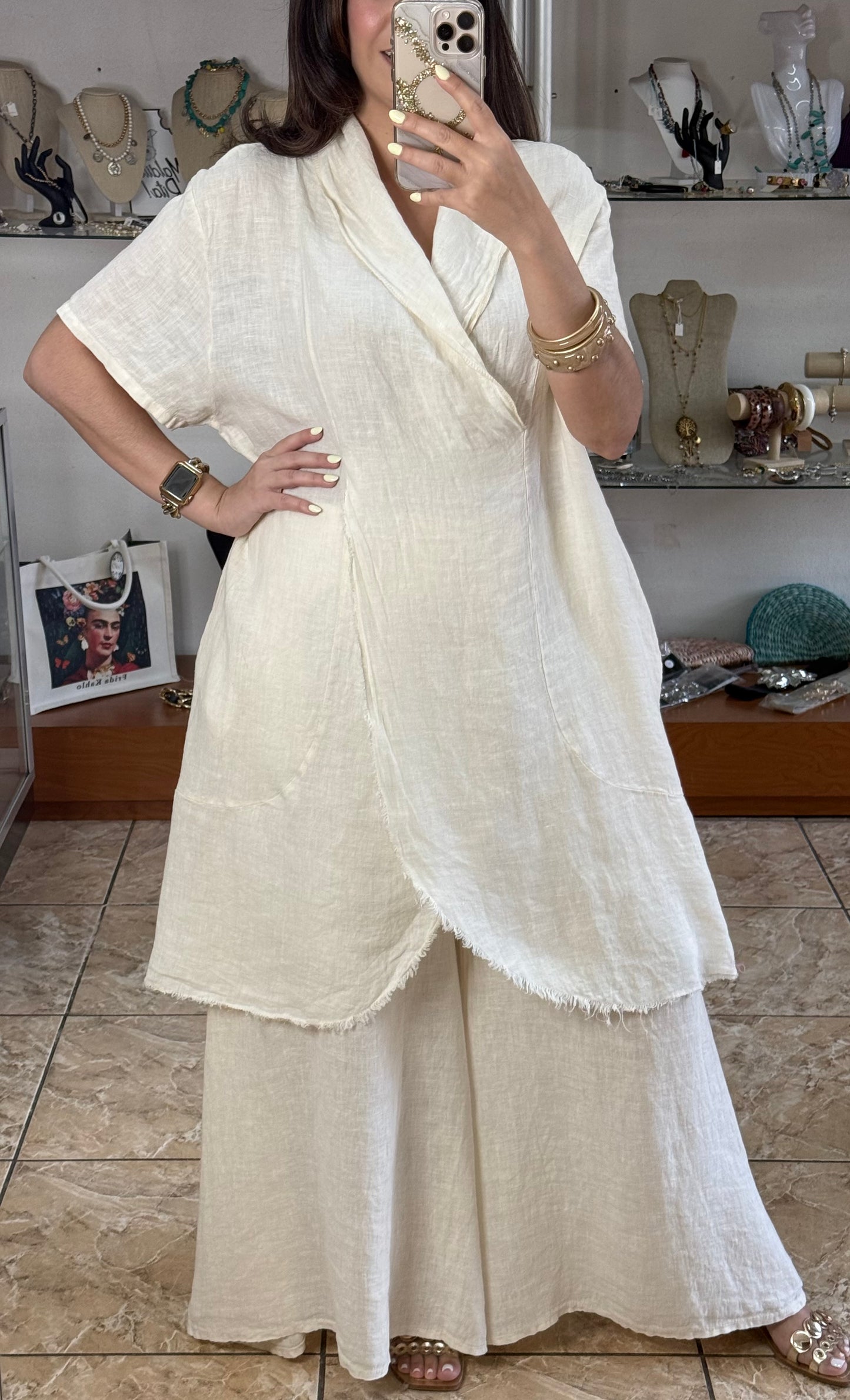 Long Top & Pant OS Linen Set (NO RETURNS OR EXCHANGE)